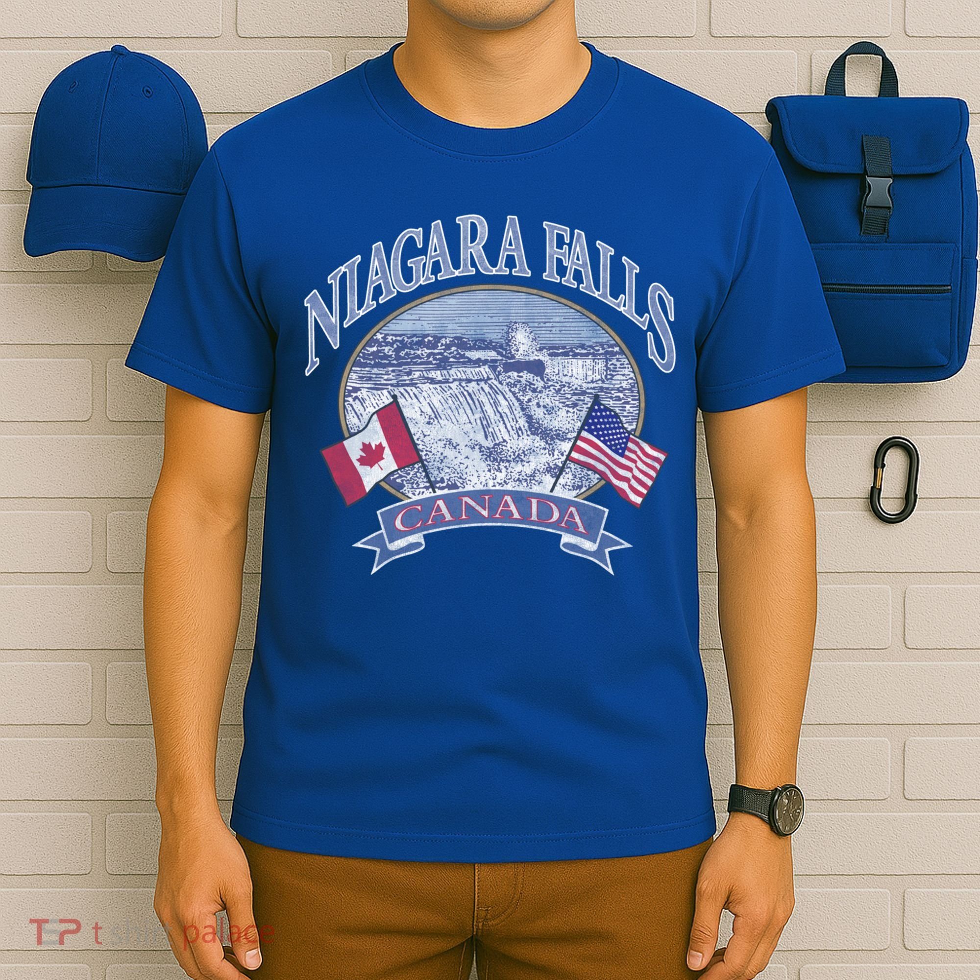Americana Niagara Falls Scene Canada America Flags Gift T-Shirt