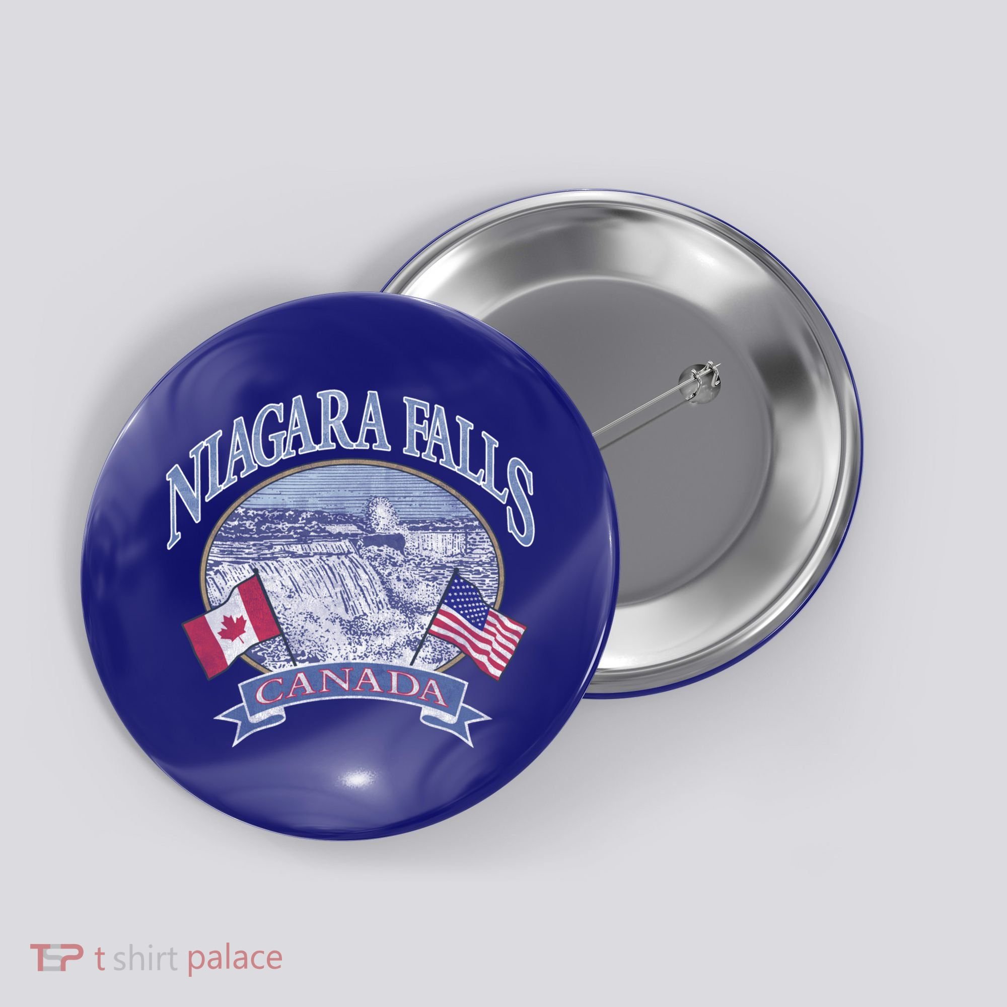 Americana Niagara Falls Scene Canada America Flags Gift Button