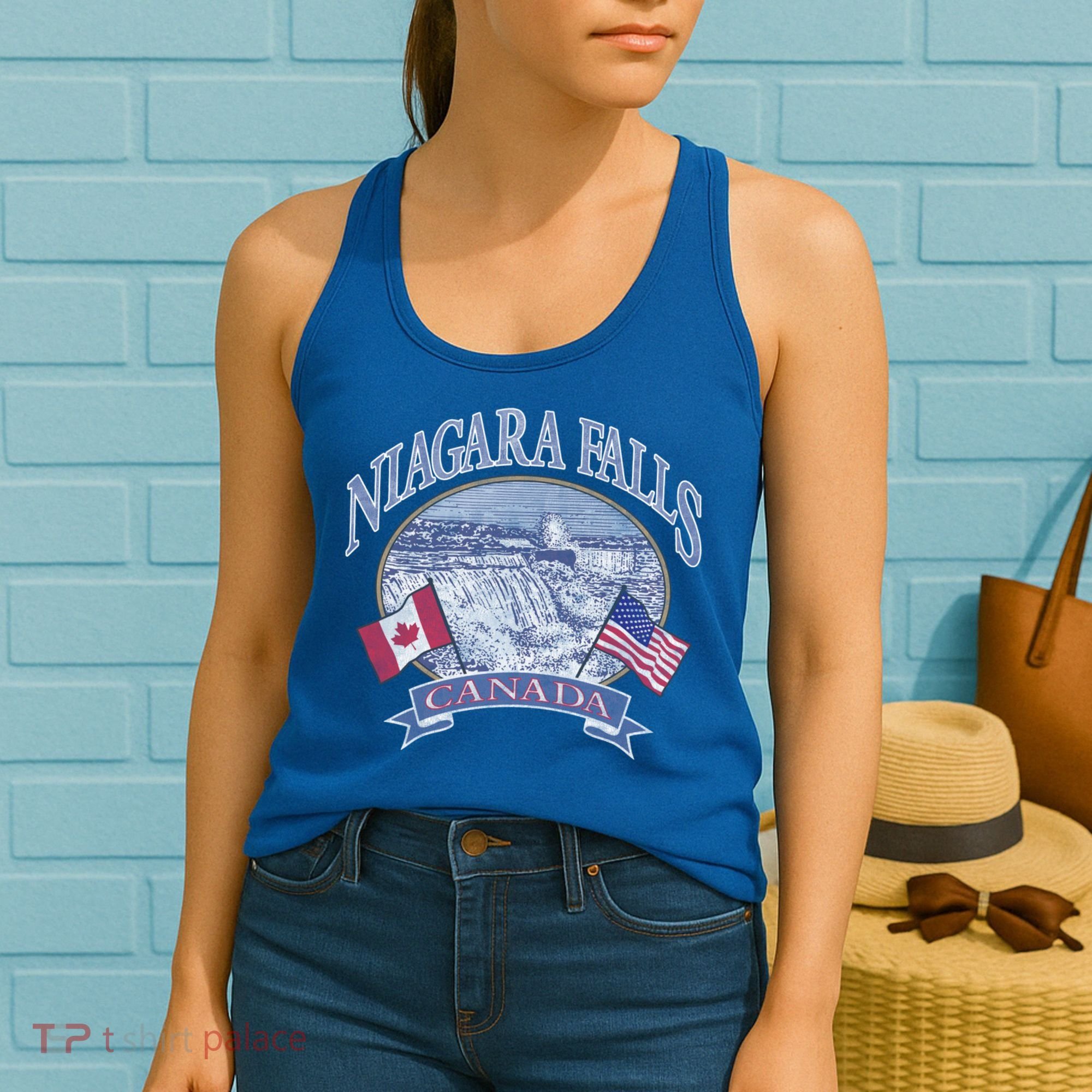 Americana Niagara Falls Scene Canada America Flags Gift Women's Tank Top