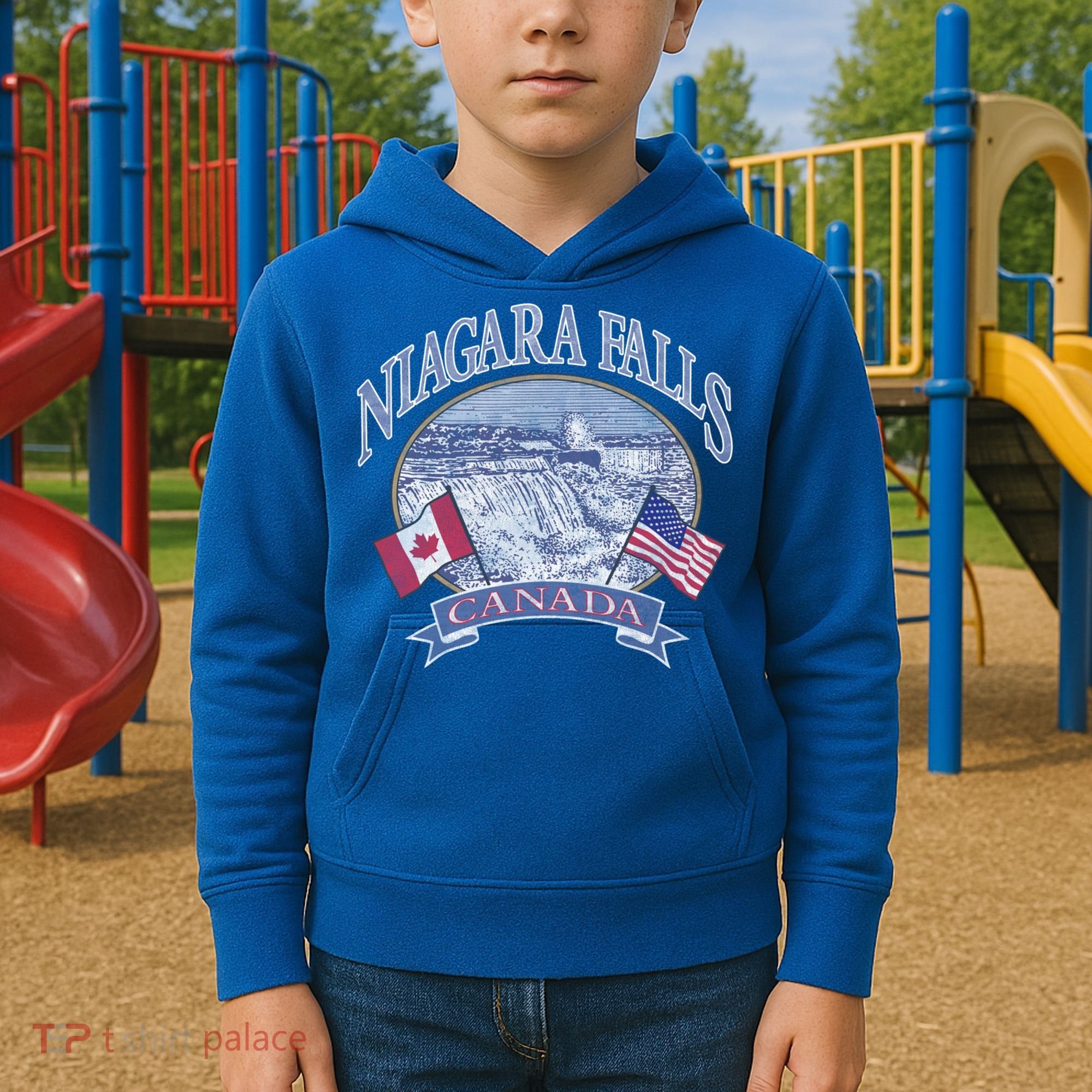 Americana Niagara Falls Scene Canada America Flags Gift Kids Hoodie