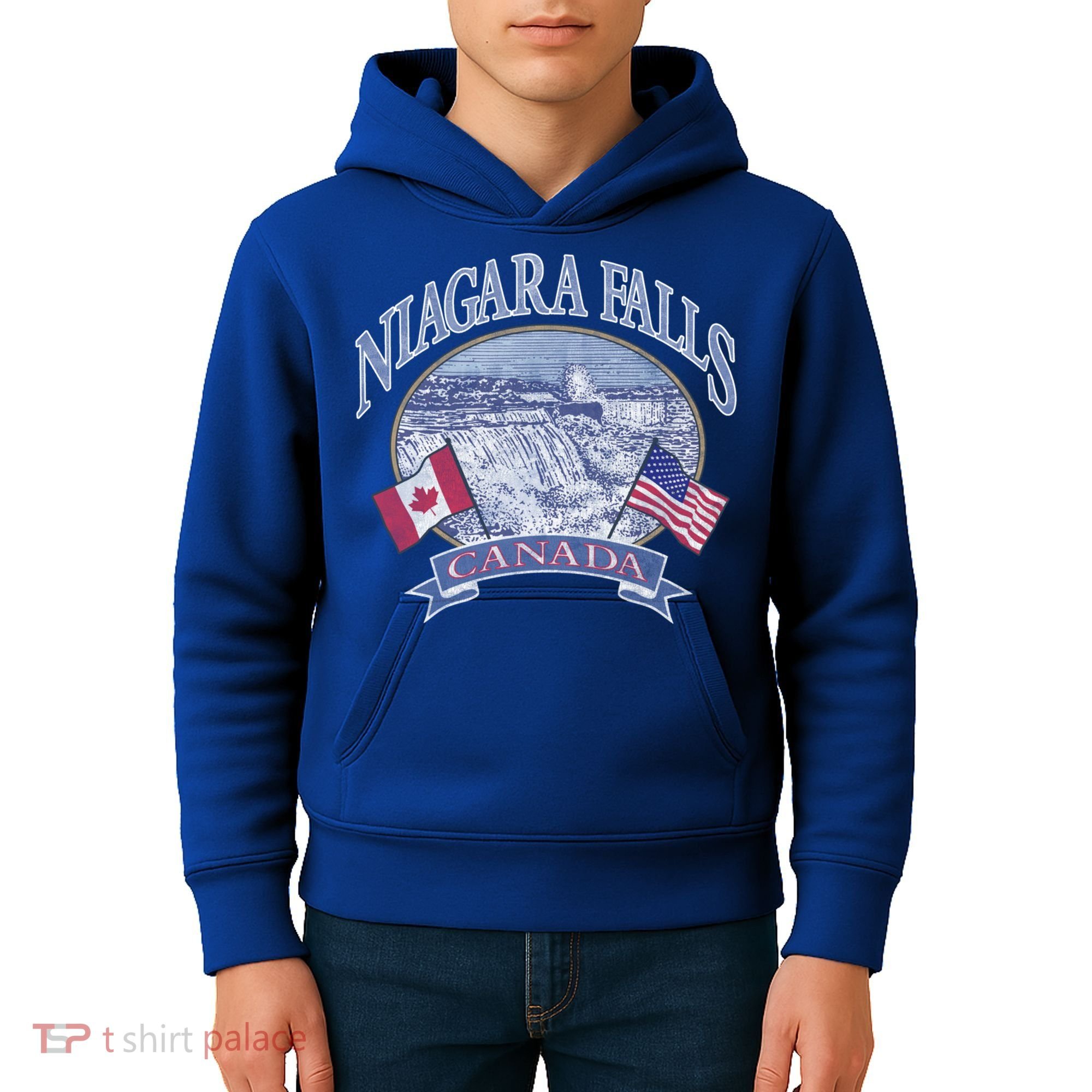 Americana Niagara Falls Scene Canada America Flags Gift Kids Hoodie