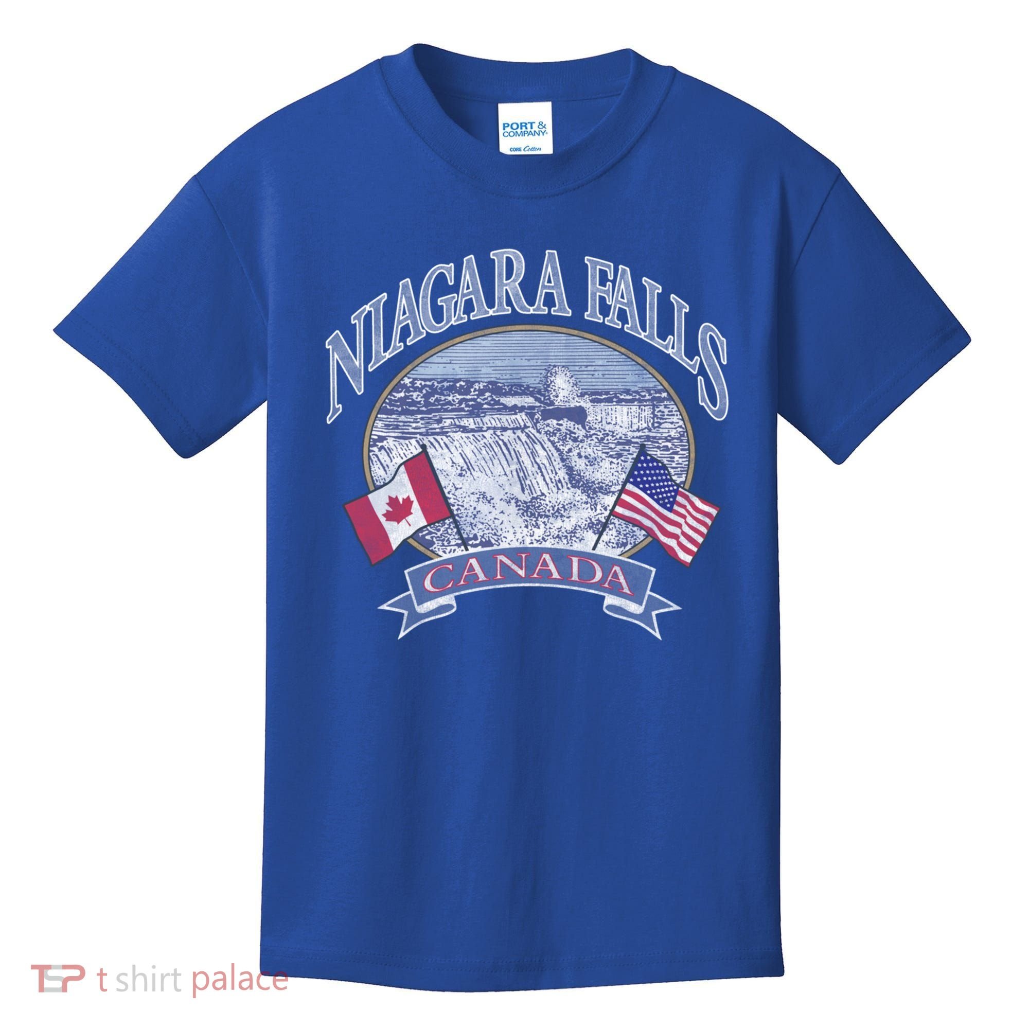 Americana Niagara Falls Scene Canada America Flags Gift Kids T-Shirt
