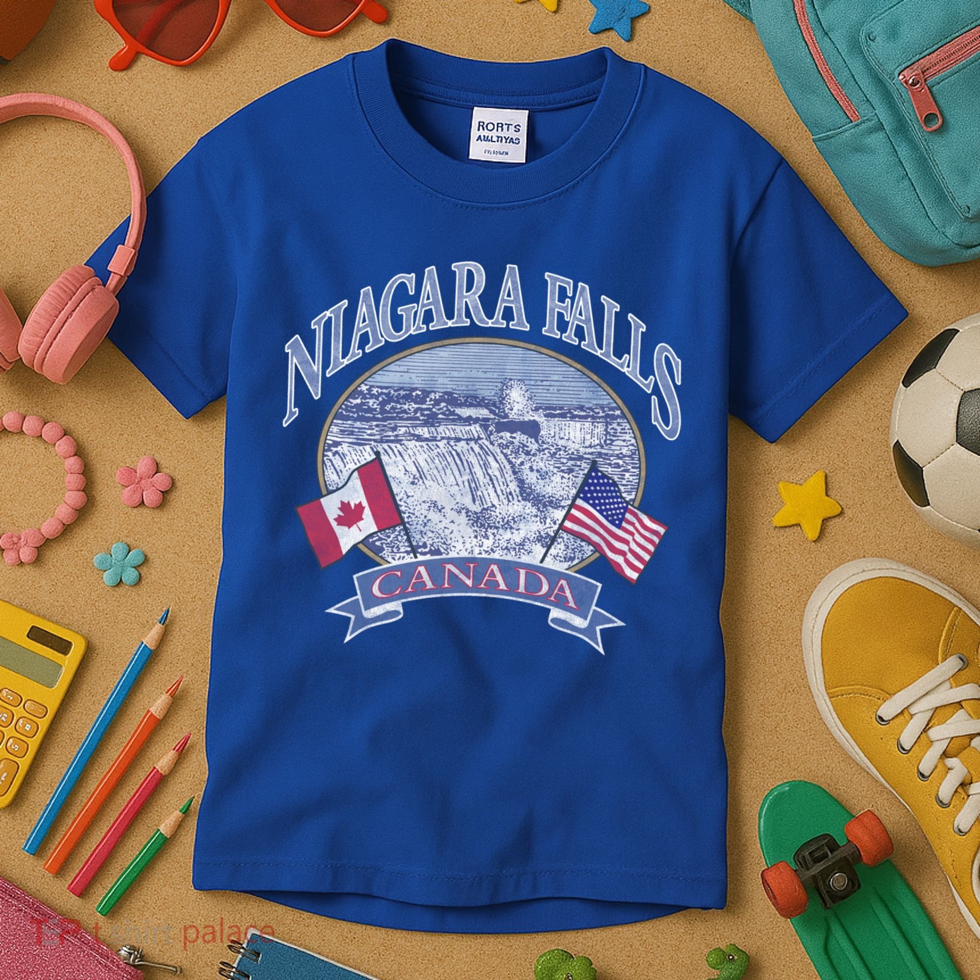Americana Niagara Falls Scene Canada America Flags Gift Kids T-Shirt