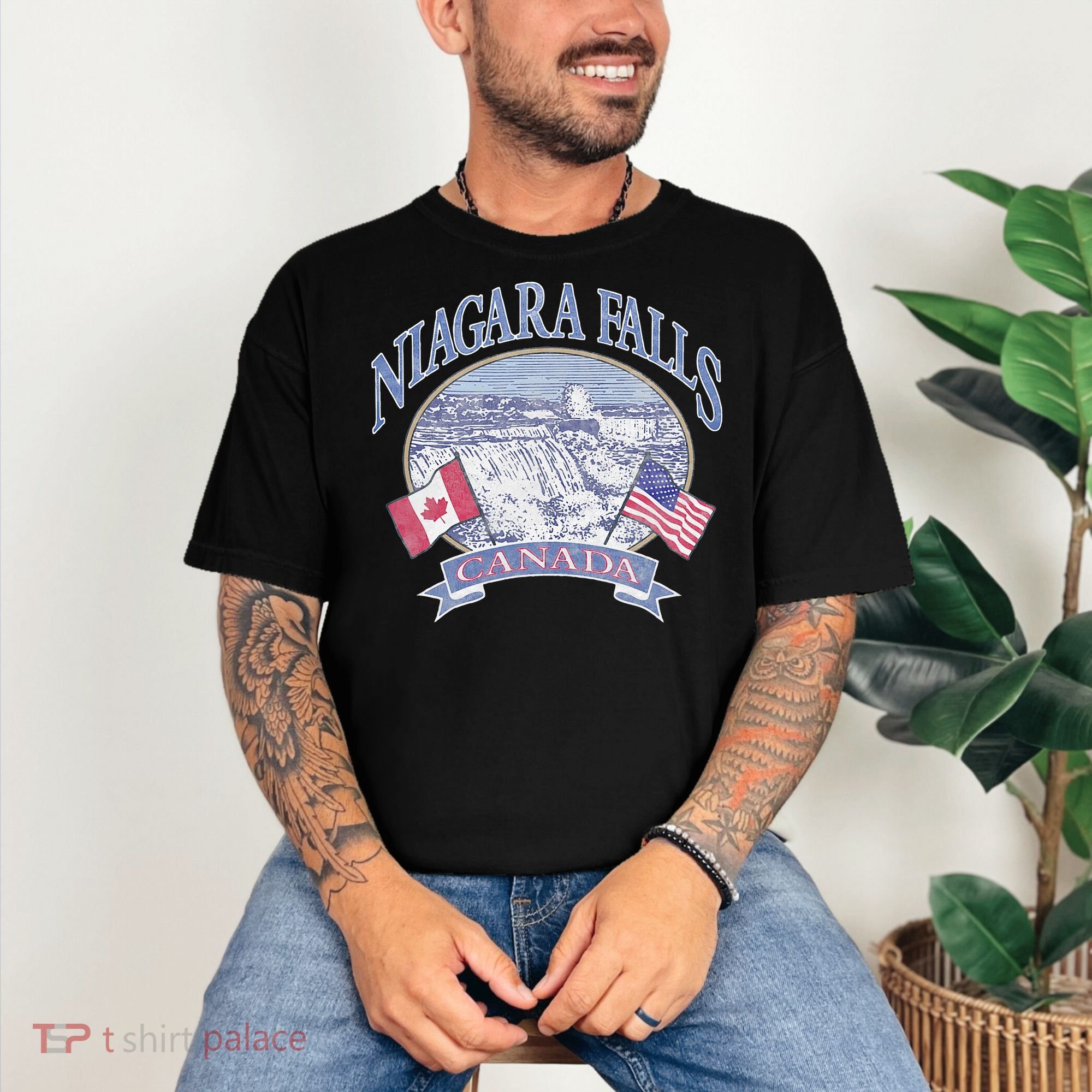 Americana Niagara Falls Scene Canada America Flags Comfort Colors T-Shirt