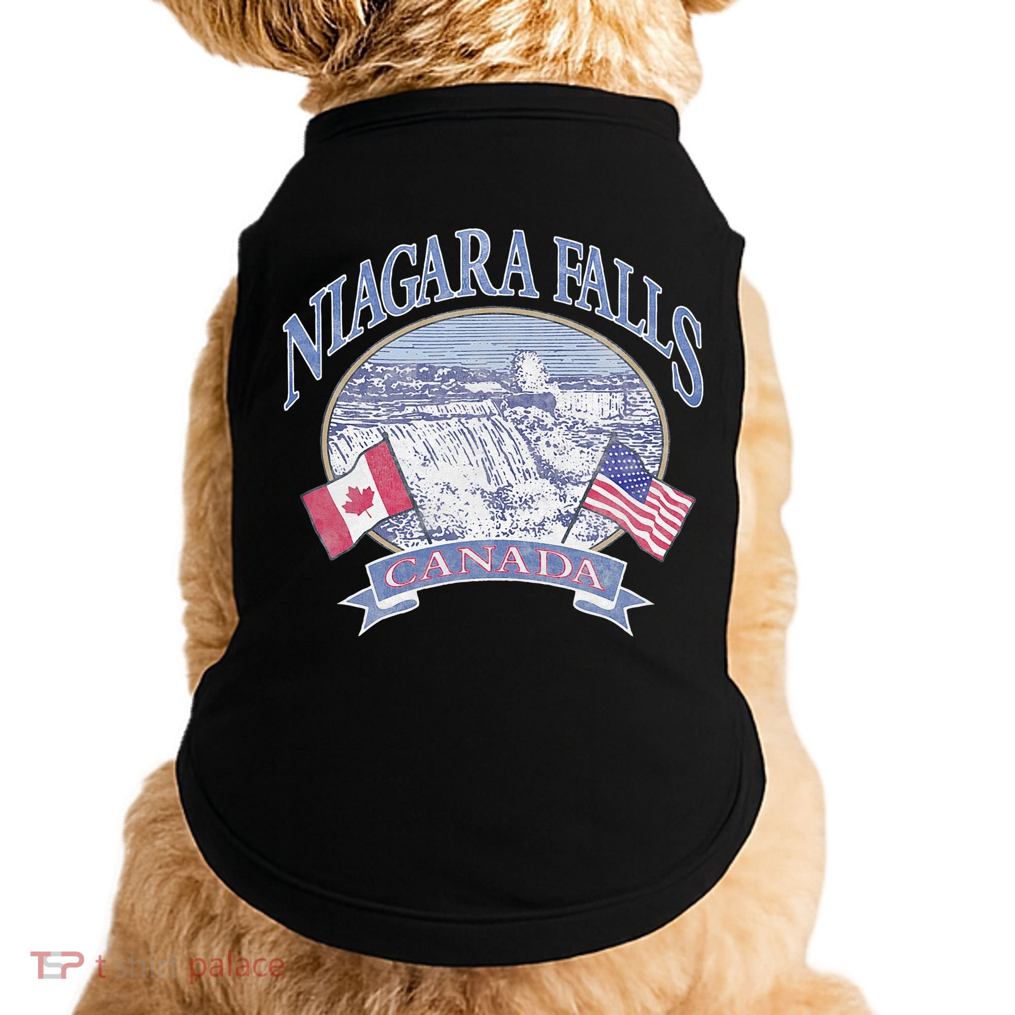 Americana Niagara Falls Scene Canada America Flags Doggie Tank