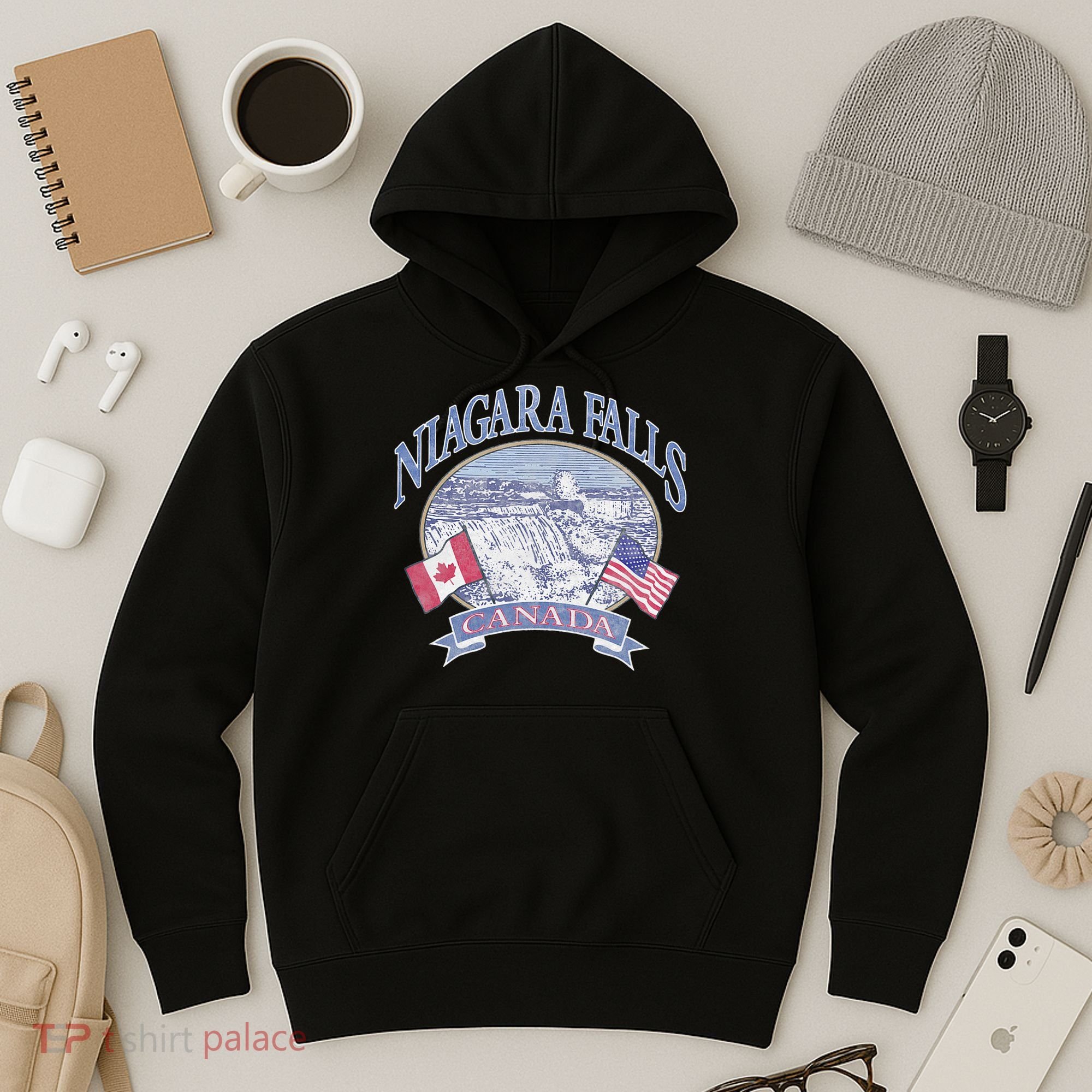 Americana Niagara Falls Scene Canada America Flags Hoodie