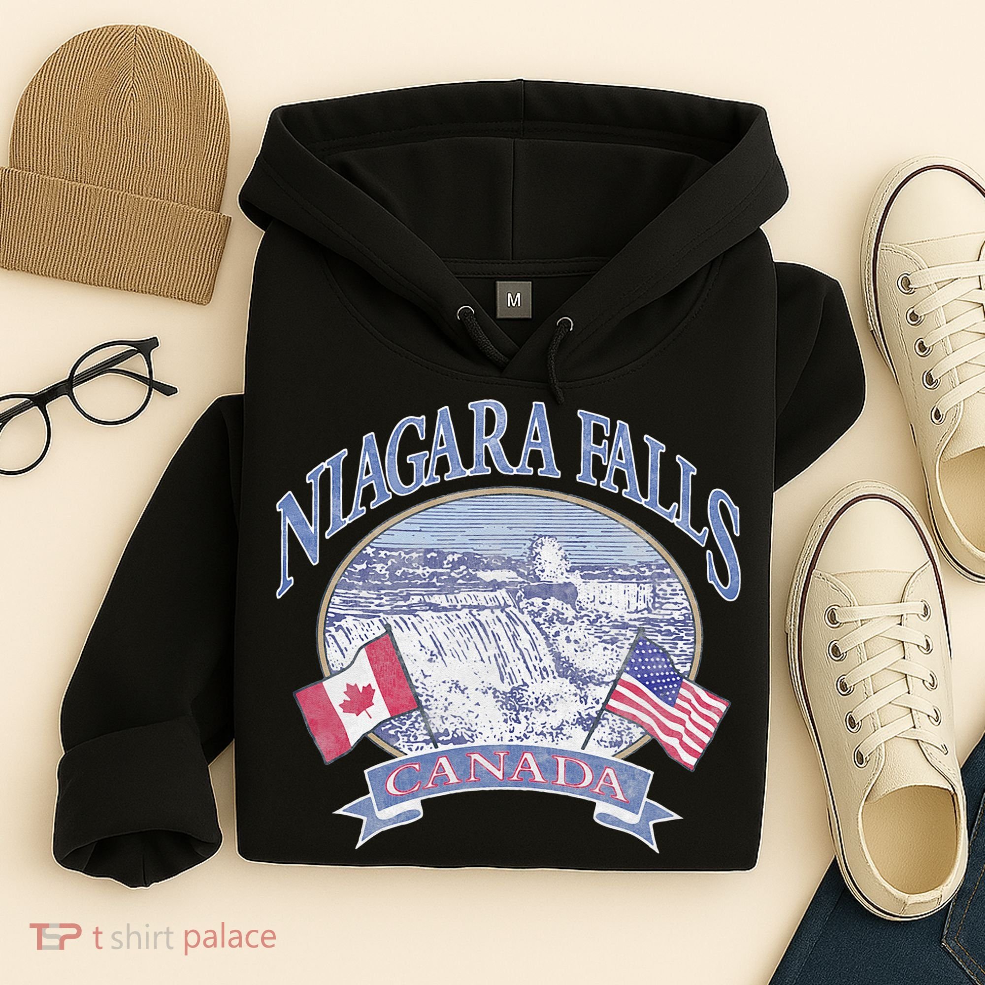 Americana Niagara Falls Scene Canada America Flags Hoodie