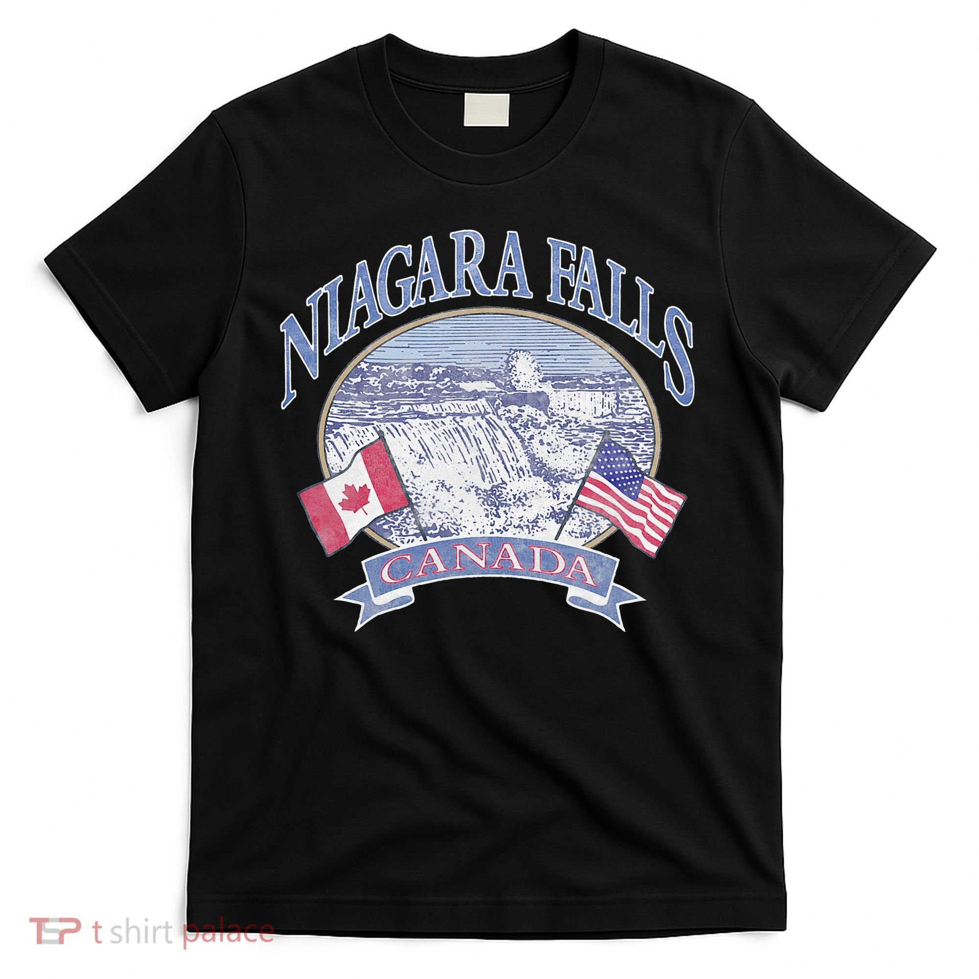 Americana Niagara Falls Scene Canada America Flags T-Shirt