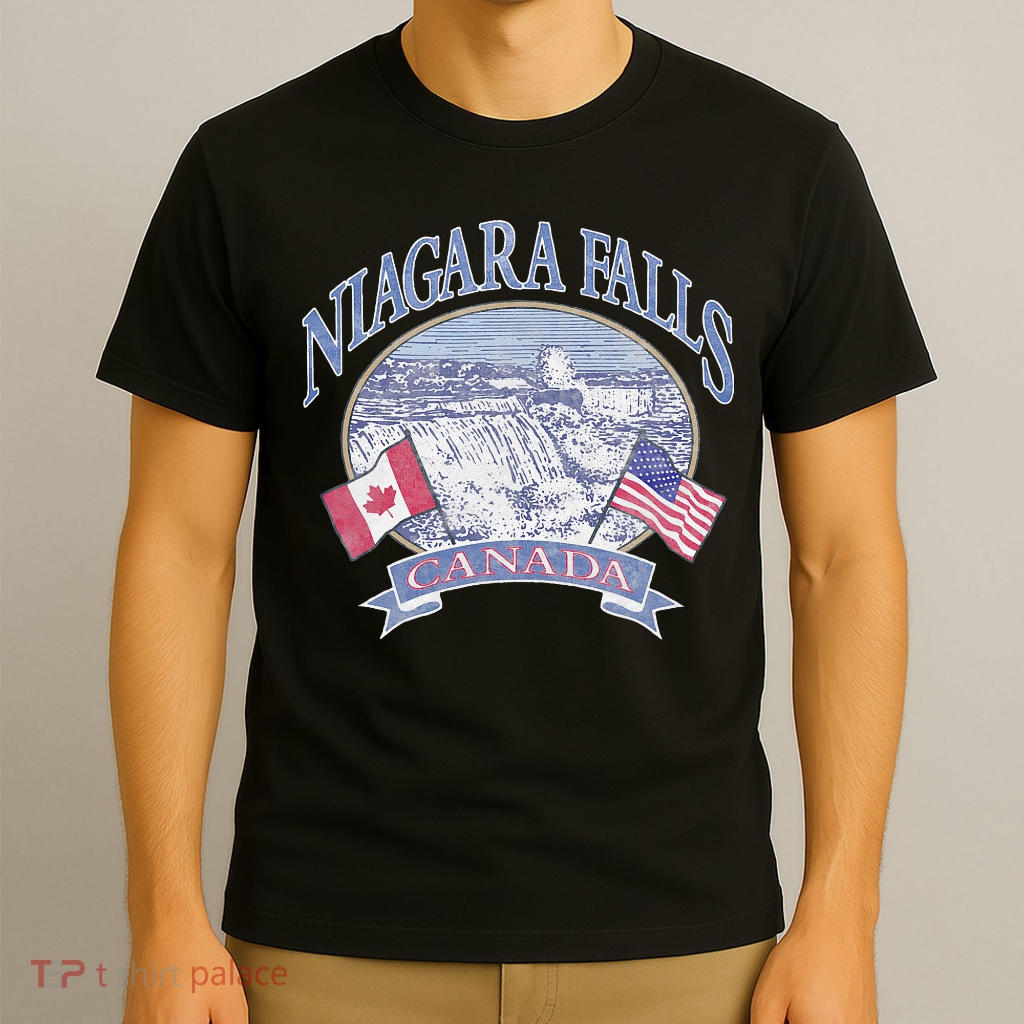 Americana Niagara Falls Scene Canada America Flags T-Shirt
