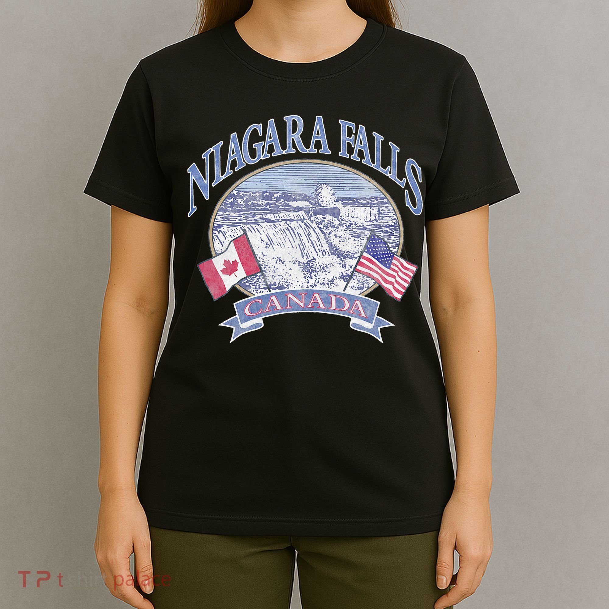 Americana Niagara Falls Scene Canada America Flags T-Shirt