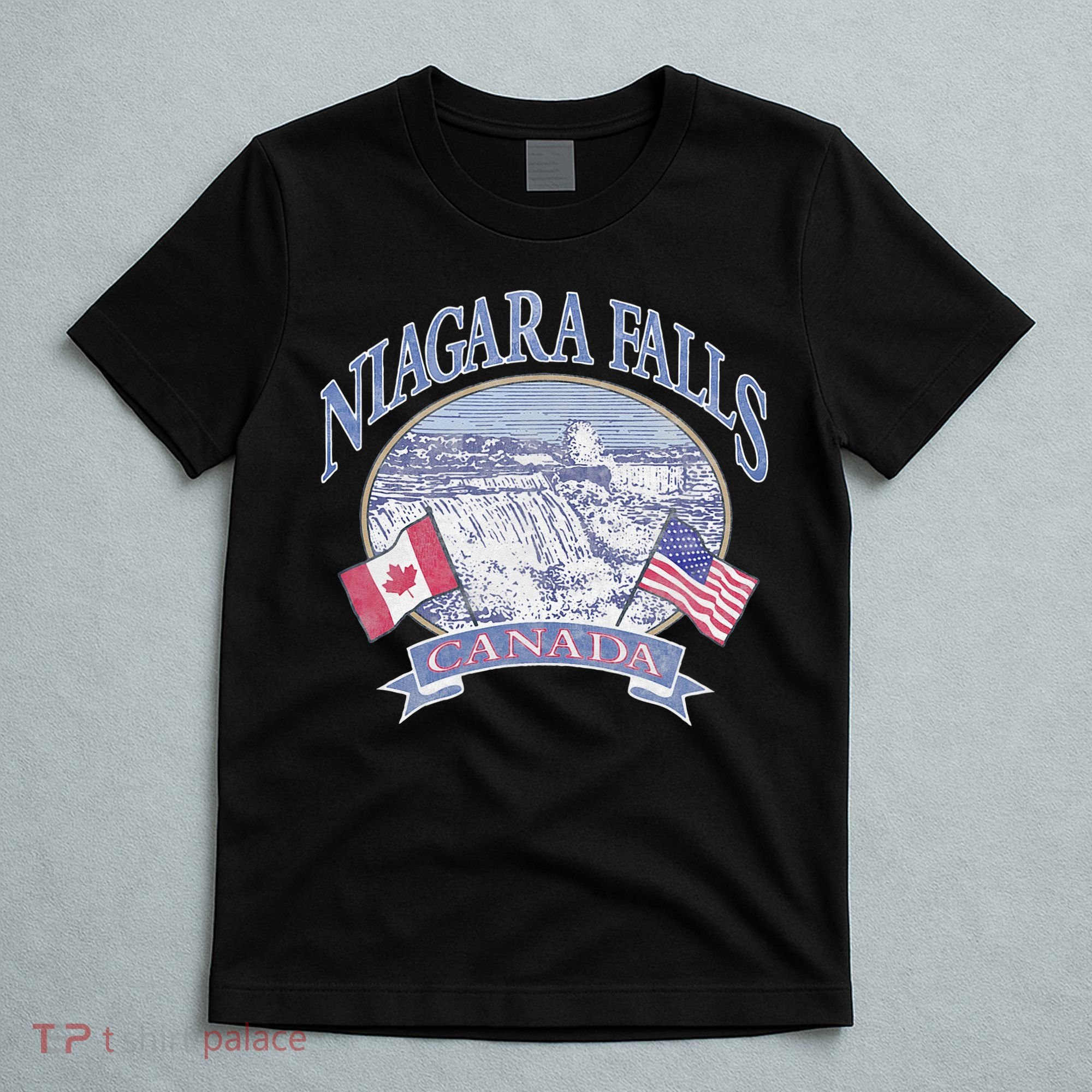 Americana Niagara Falls Scene Canada America Flags T-Shirt