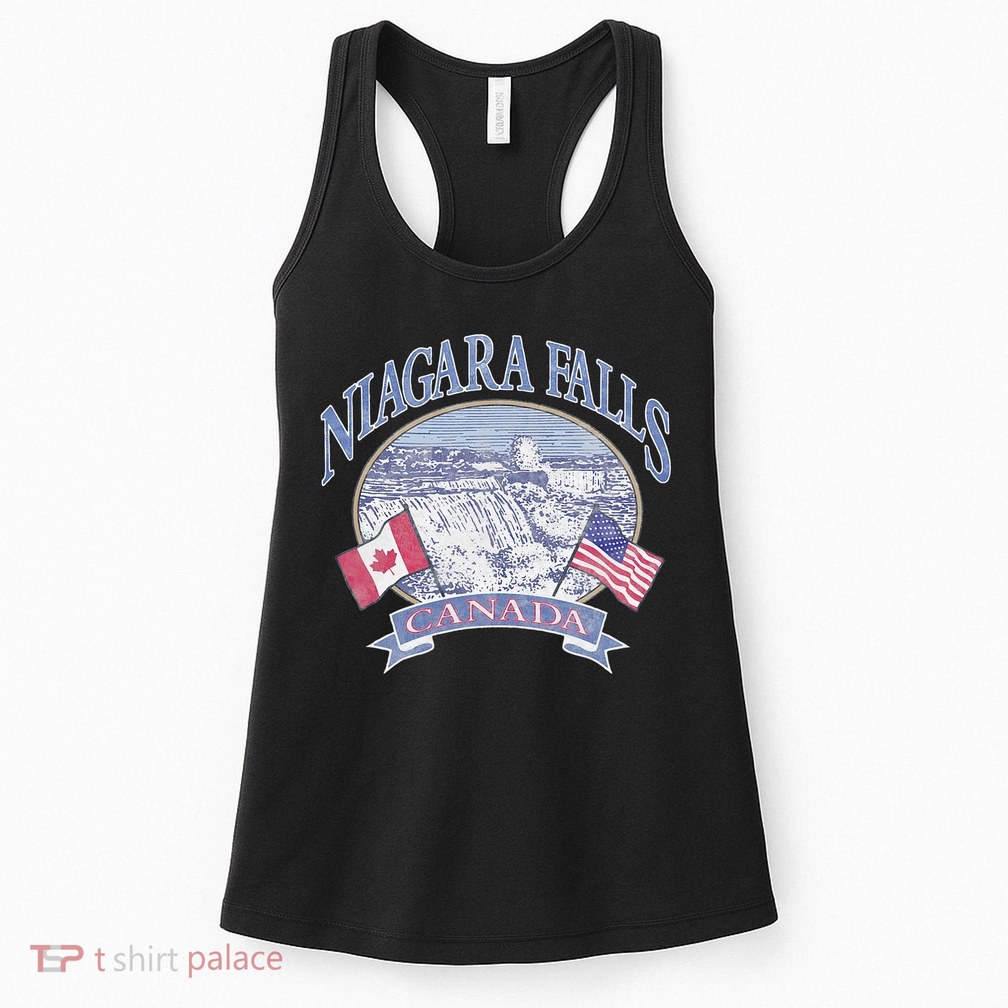 Americana Niagara Falls Scene Canada America Flags Women's Tank Top
