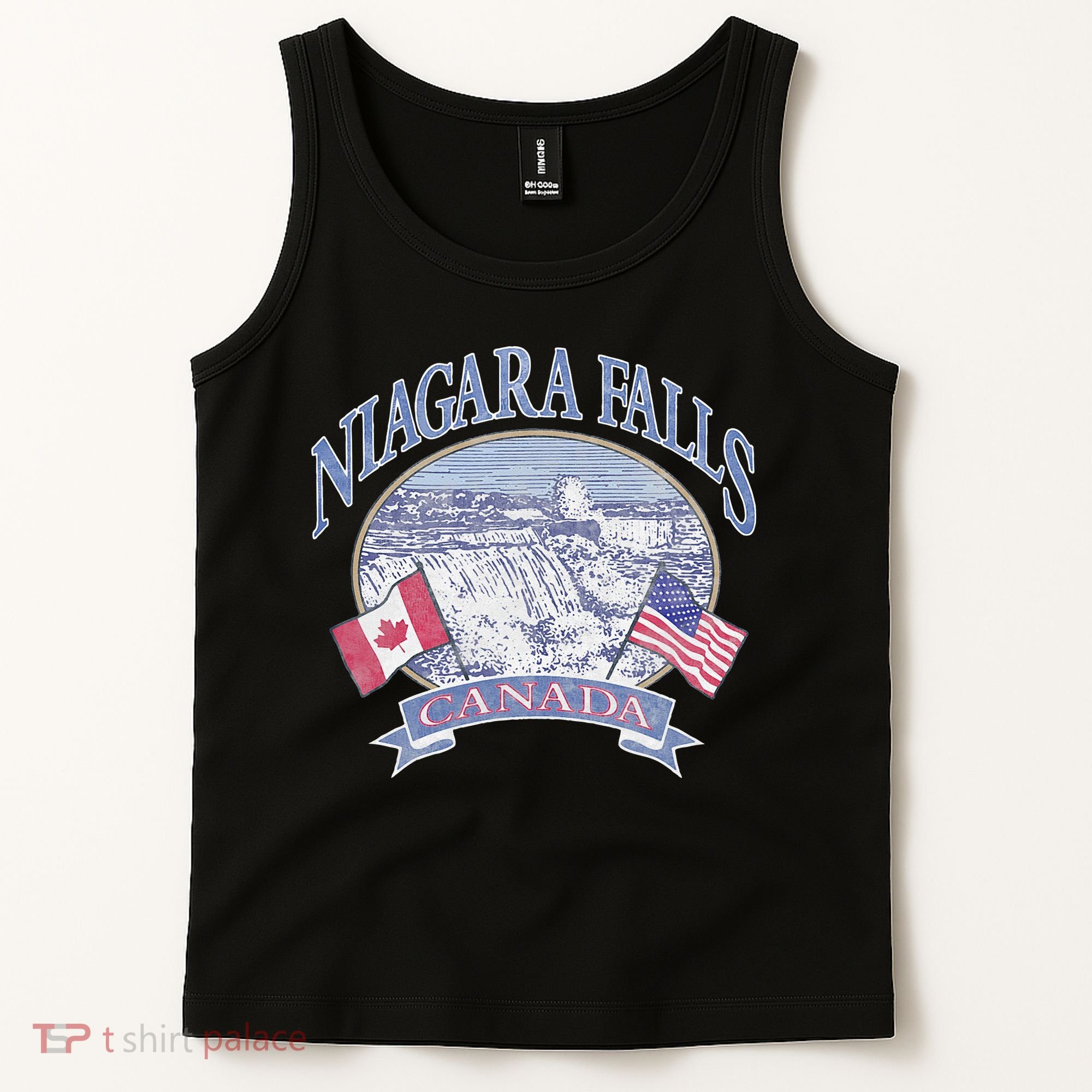 Americana Niagara Falls Scene Canada America Flags Tank Top