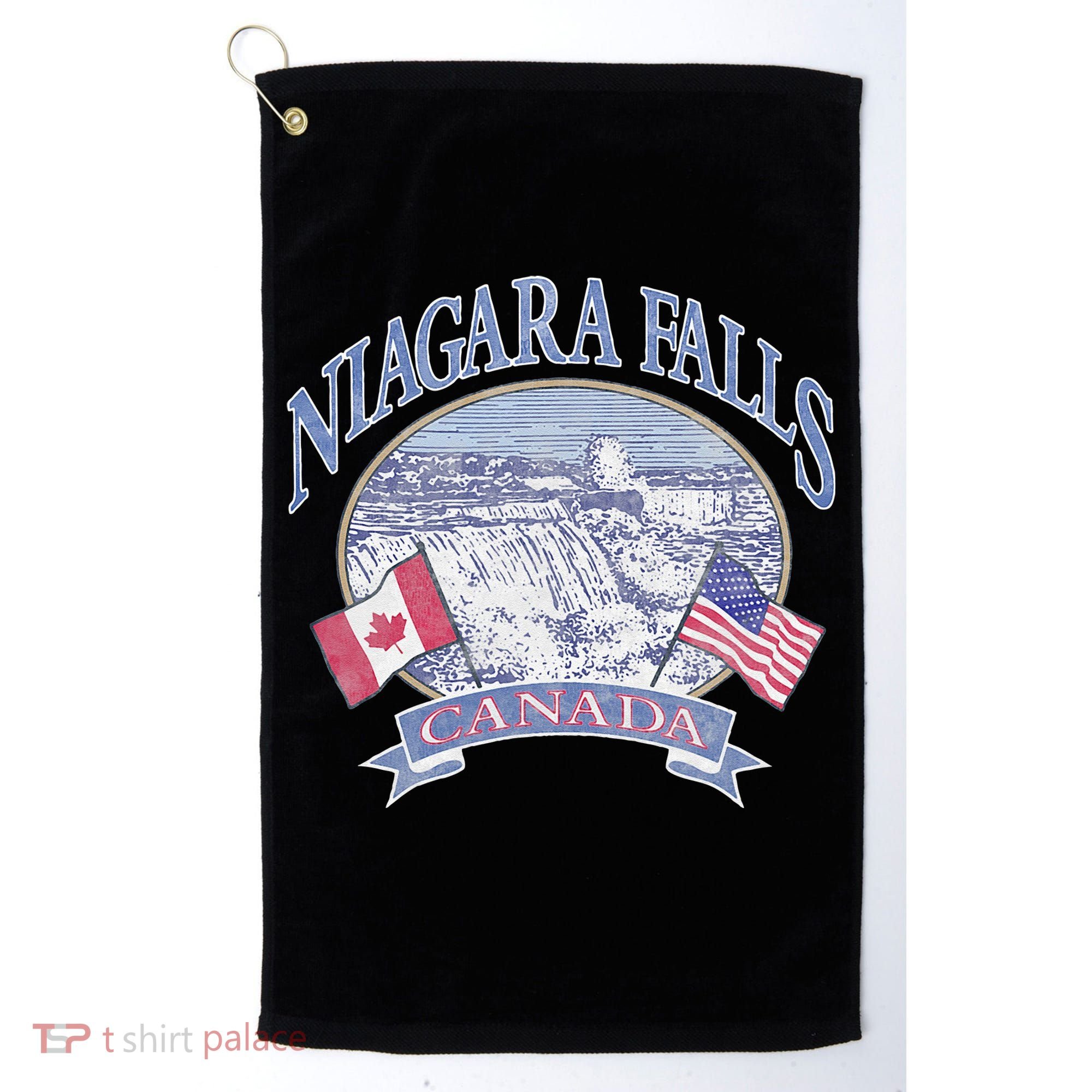 Americana Niagara Falls Scene Canada America Flags Golf Towel