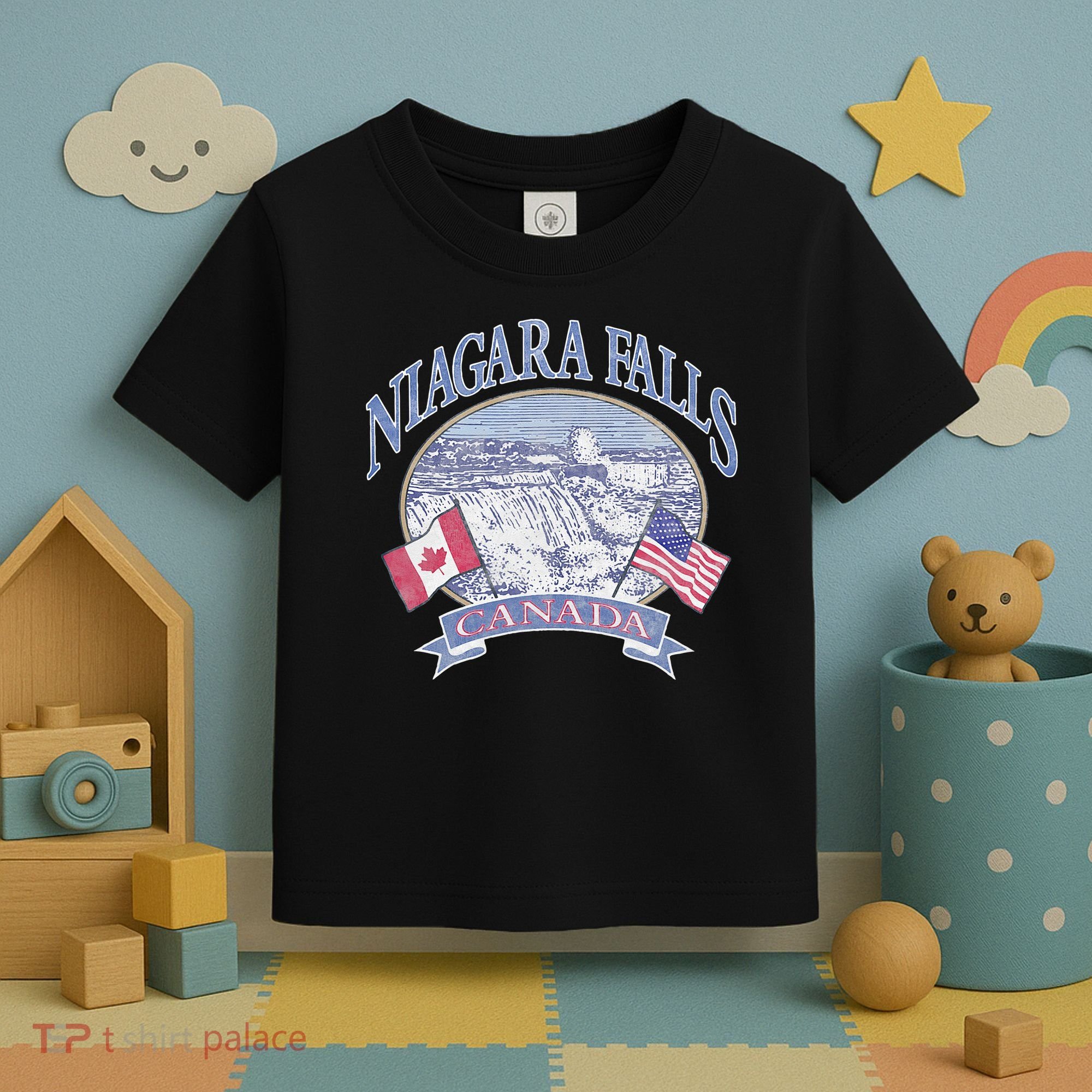 Americana Niagara Falls Scene Canada America Flags Toddler T-Shirt