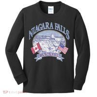 Americana Niagara Falls Scene Canada America Flags Kids Long Sleeve Shirt thumb 0