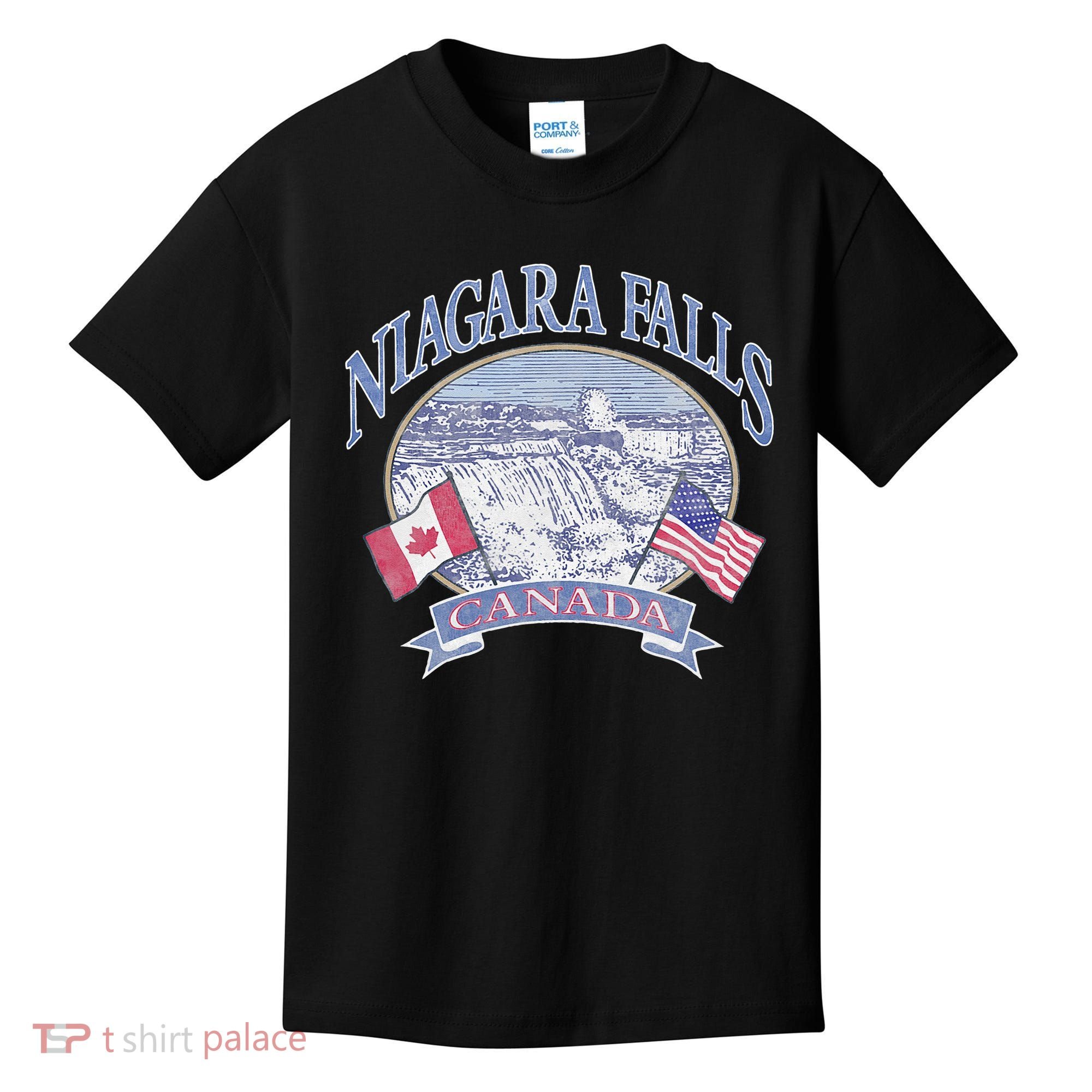 Americana Niagara Falls Scene Canada America Flags Kids T-Shirt
