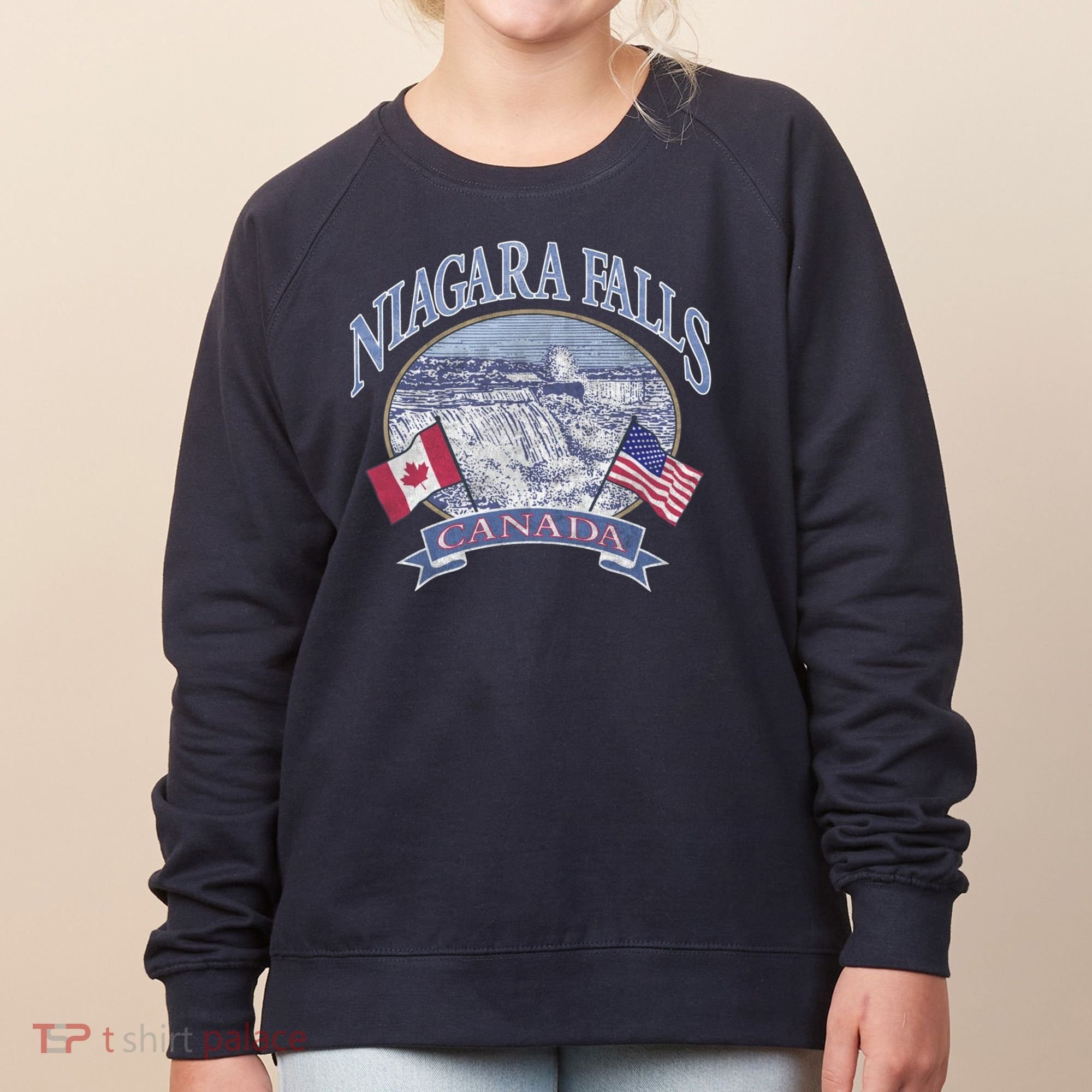 Americana Niagara Falls Scene Canada America Flags Gift Women's Sweatshirt