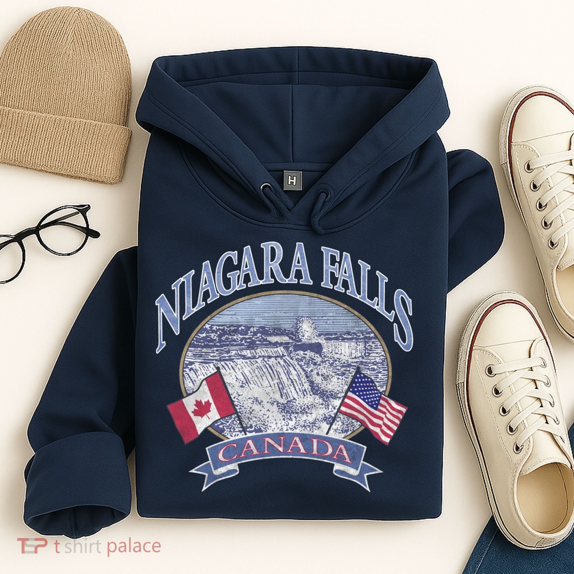 Americana Niagara Falls Scene Canada America Flags Gift Hoodie