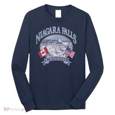Americana Niagara Falls Scene Canada America Flags Gift Long Sleeve Shirt
