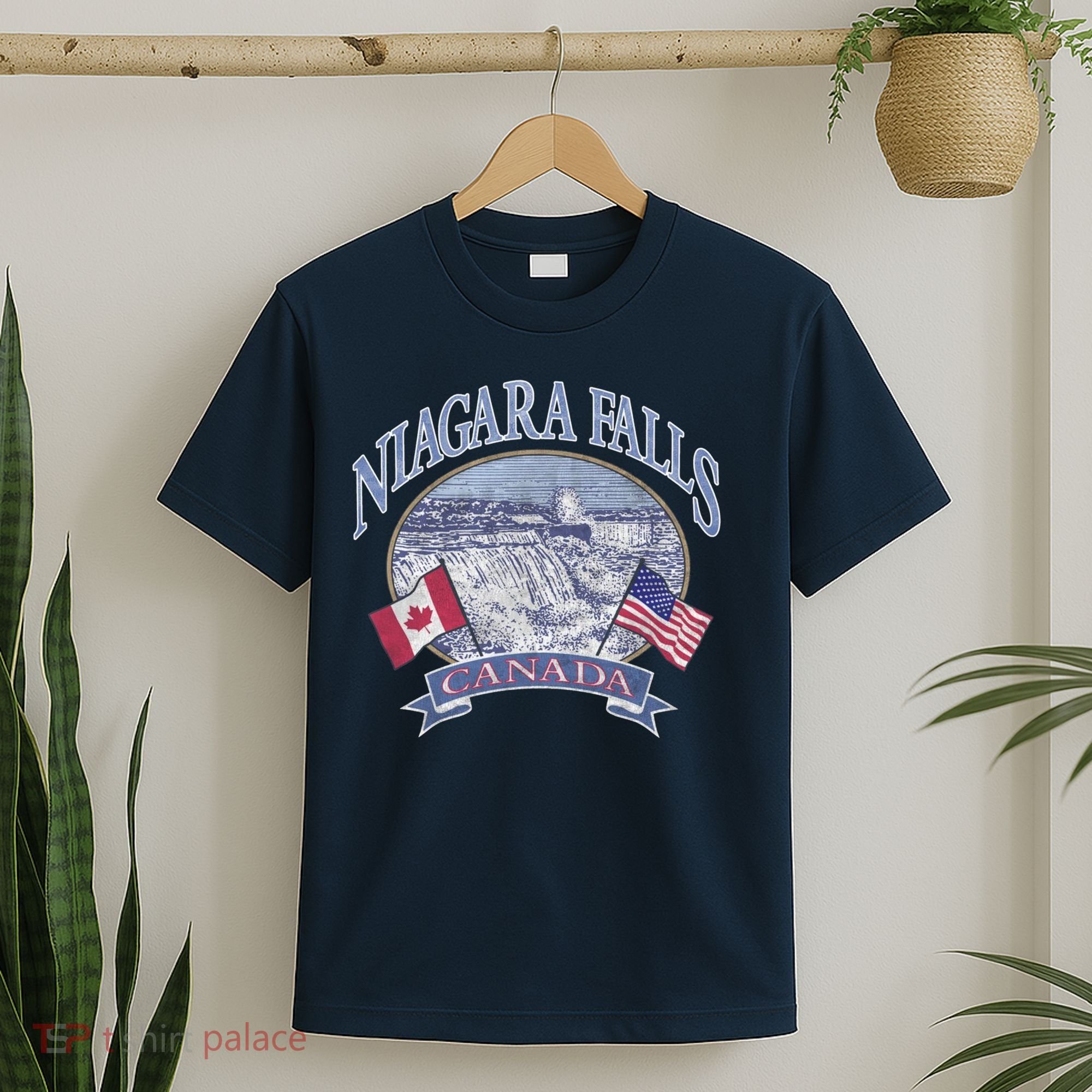 Americana Niagara Falls Scene Canada America Flags Gift T-Shirt