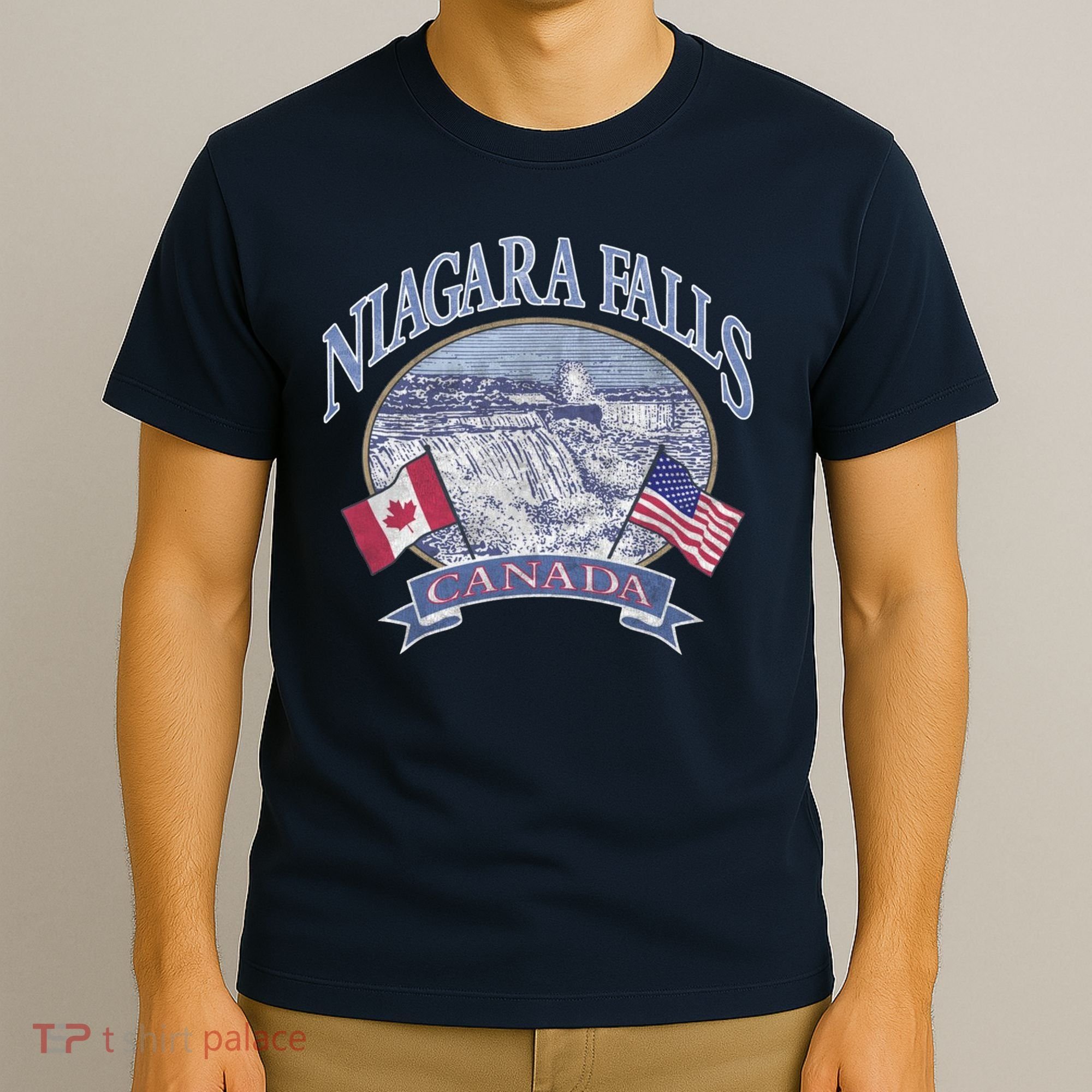 Americana Niagara Falls Scene Canada America Flags Gift T-Shirt