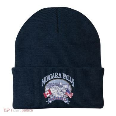 Americana Niagara Falls Scene Canada America Flags Gift Beanie