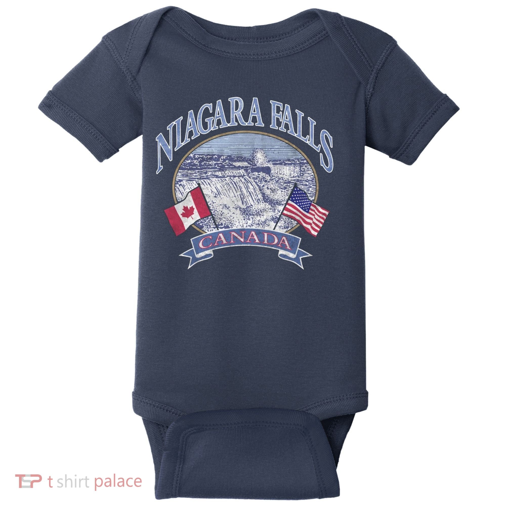 Americana Niagara Falls Scene Canada America Flags Gift Baby Bodysuit