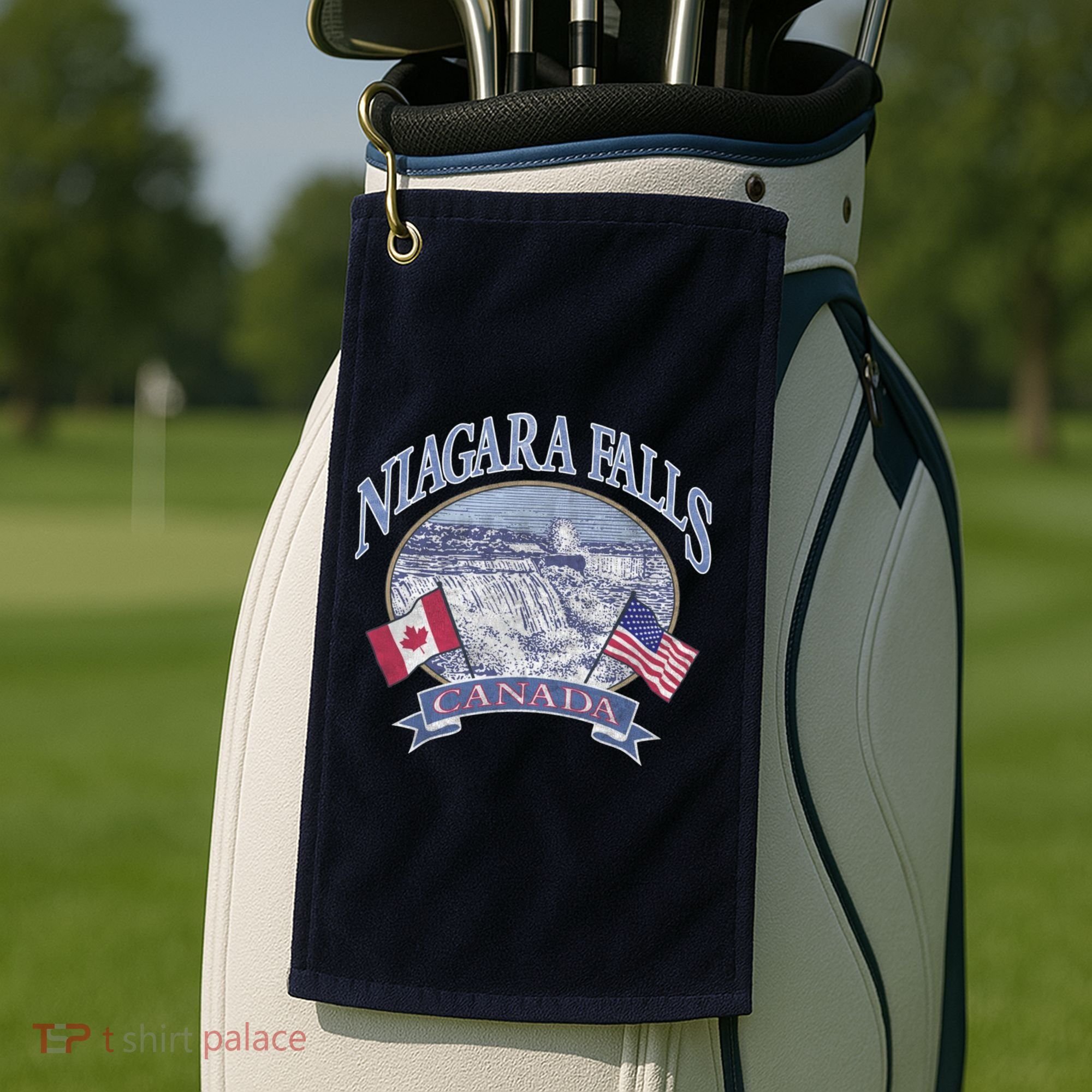 Americana Niagara Falls Scene Canada America Flags Gift Golf Towel