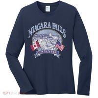 Americana Niagara Falls Scene Canada America Flags Gift Women's Long Sleeve Shirt thumb 0