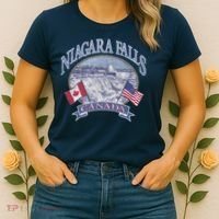 Americana Niagara Falls Scene Canada America Flags Gift Women's T-Shirt thumb 2