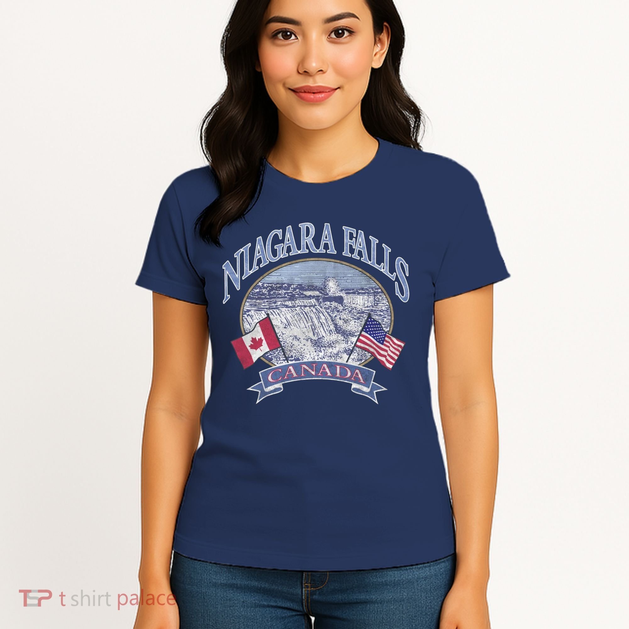 Americana Niagara Falls Scene Canada America Flags Gift Women's T-Shirt