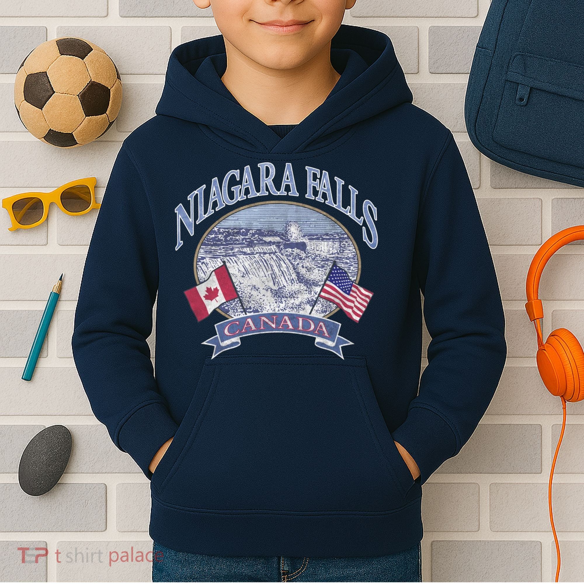 Americana Niagara Falls Scene Canada America Flags Gift Kids Hoodie