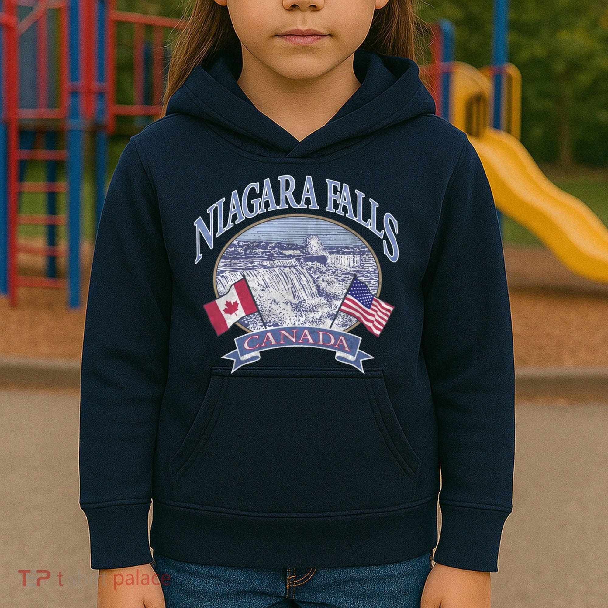 Americana Niagara Falls Scene Canada America Flags Gift Kids Hoodie