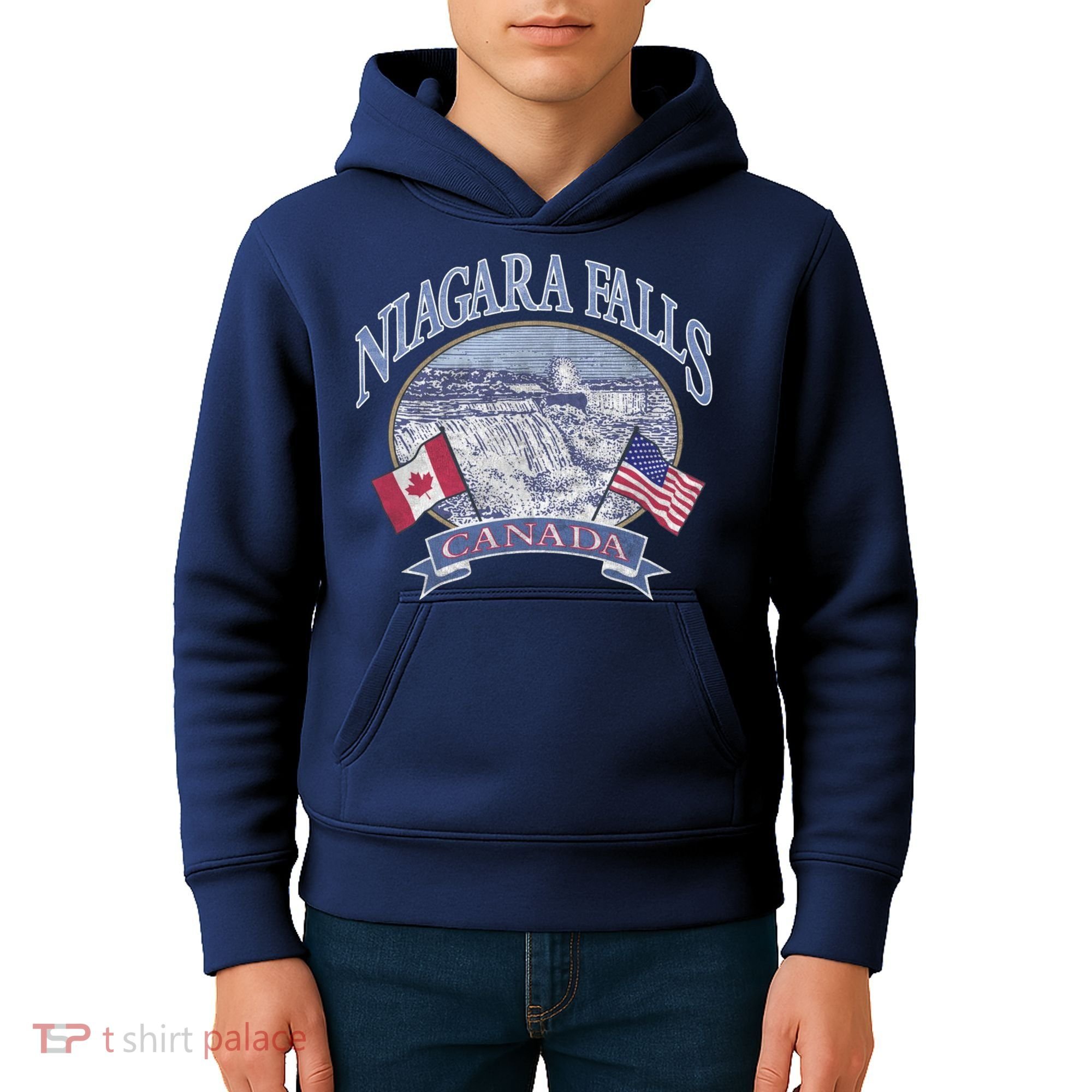 Americana Niagara Falls Scene Canada America Flags Gift Kids Hoodie
