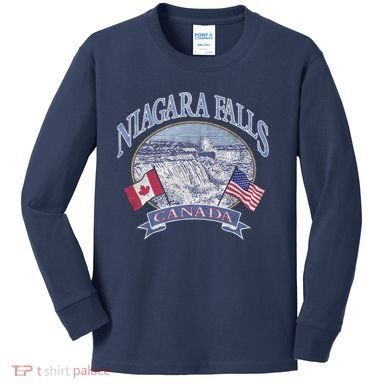 Americana Niagara Falls Scene Canada America Flags Gift Kids Long Sleeve Shirt