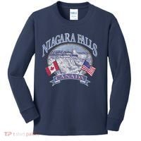 Americana Niagara Falls Scene Canada America Flags Gift Kids Long Sleeve Shirt thumb 0