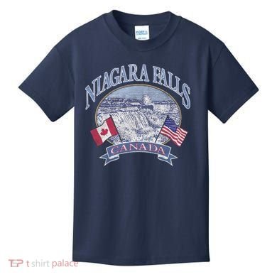 Americana Niagara Falls Scene Canada America Flags Gift Kids T-Shirt