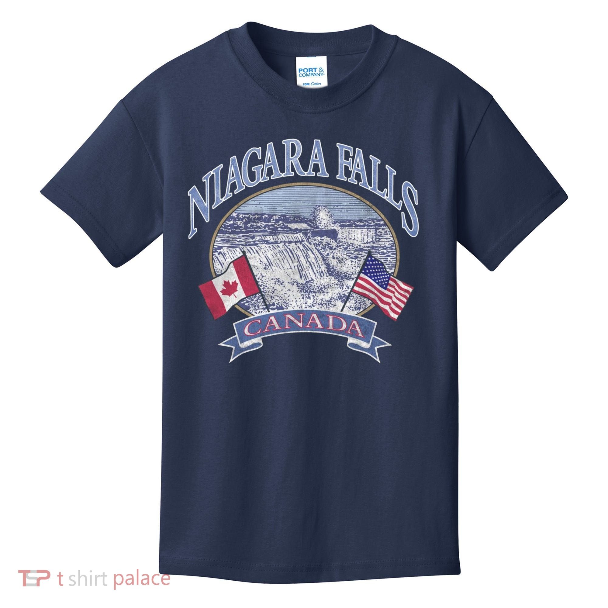 Americana Niagara Falls Scene Canada America Flags Gift Kids T-Shirt