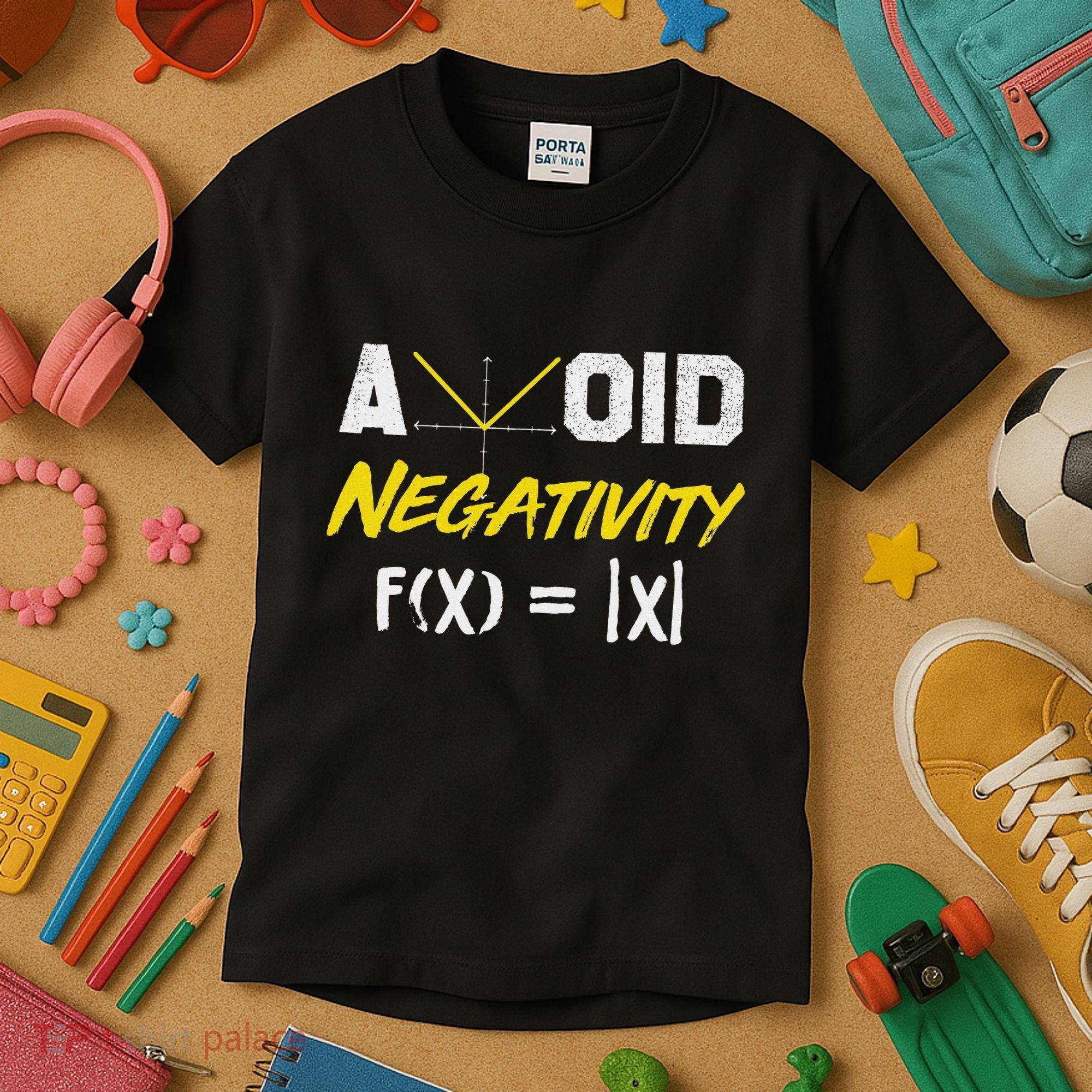 Avoid Negativity Funny Math Pun Equation Kids T-Shirt
