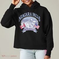 Americana Niagara Falls Scene Canada America Flags Ladies Heavyweight Boxy Pullover Hoodie thumb 0