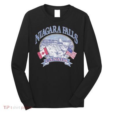 Americana Niagara Falls Scene Canada America Flags Long Sleeve Shirt