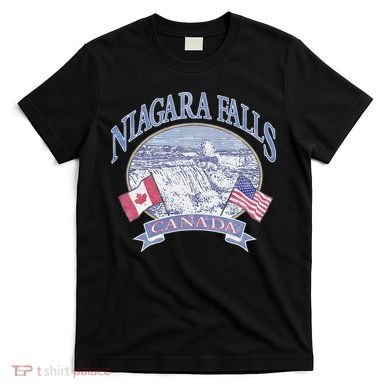 Americana Niagara Falls Scene Canada America Flags T-Shirt