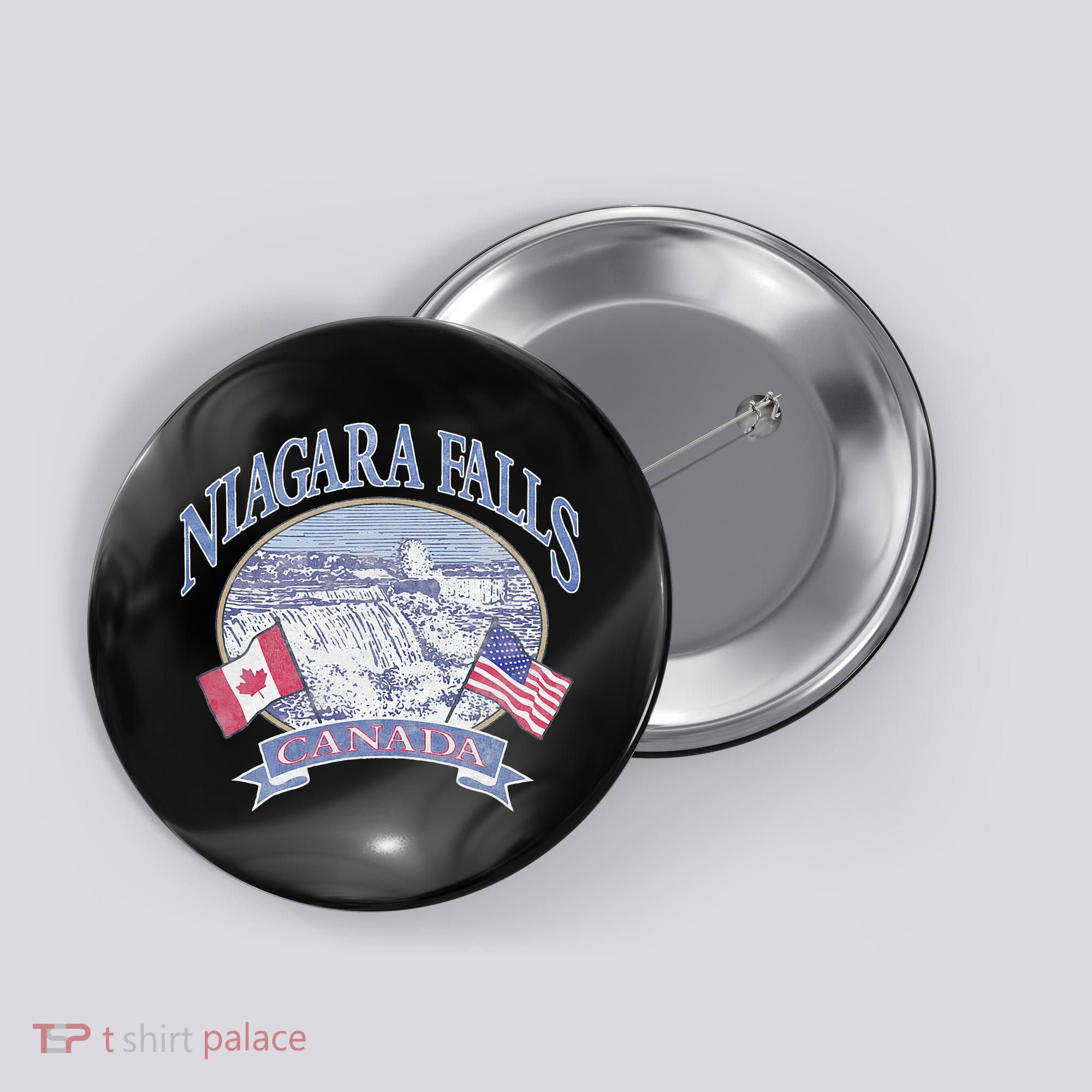 Americana Niagara Falls Scene Canada America Flags Button