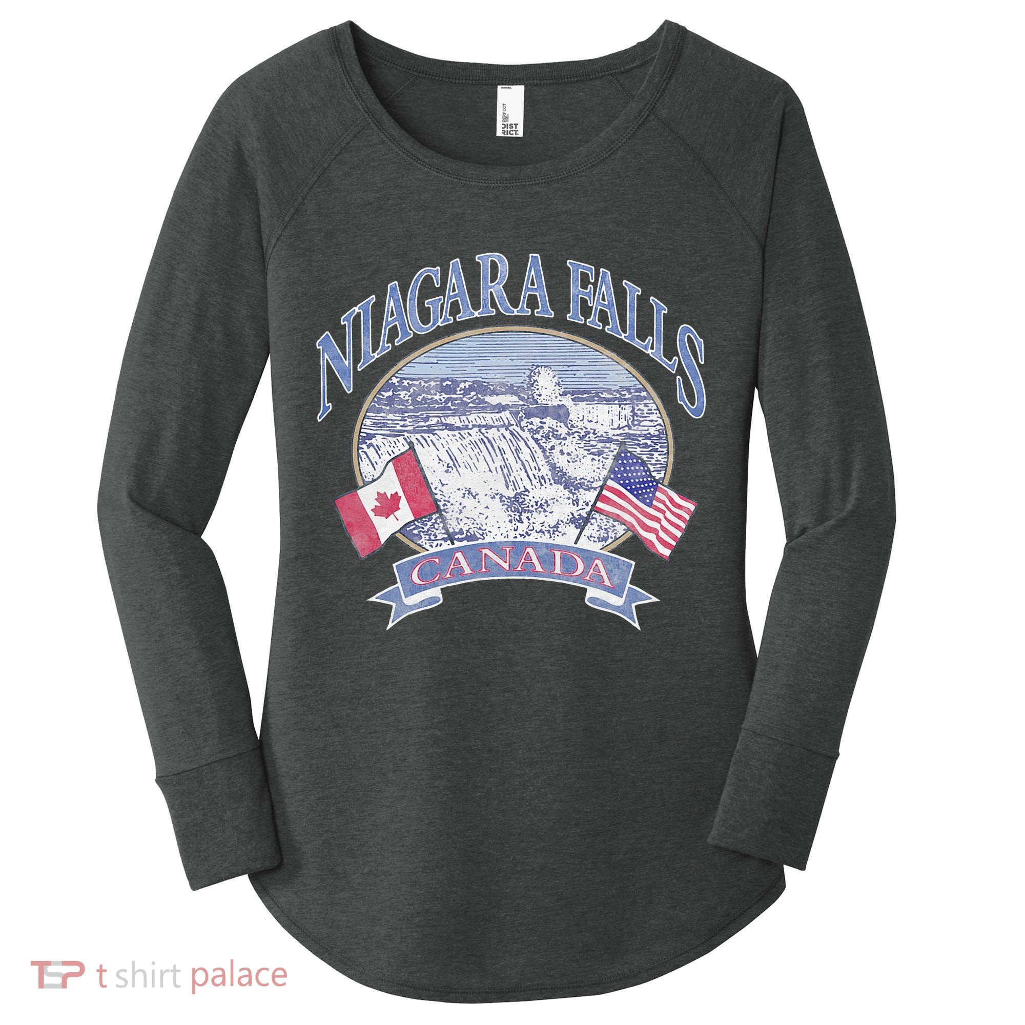 Americana Niagara Falls Scene Canada America Flags Women's Perfect Tri Tunic Long Sleeve Shirt
