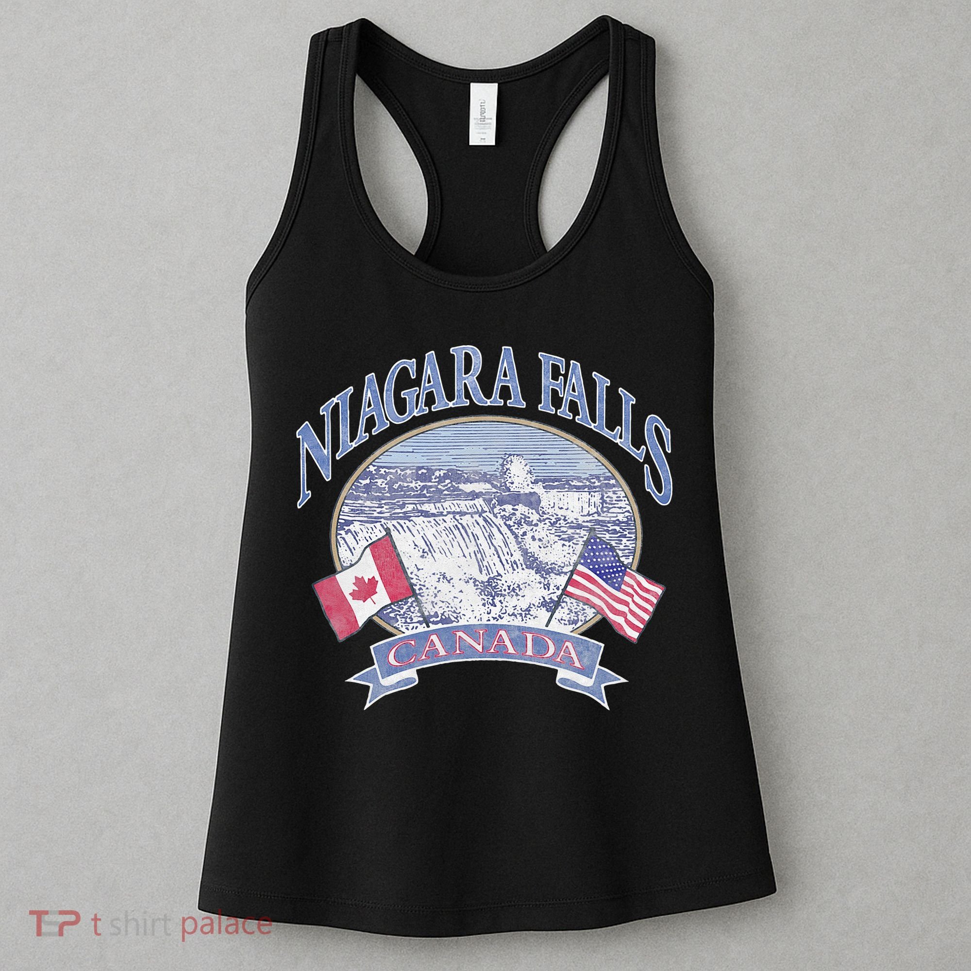 Americana Niagara Falls Scene Canada America Flags Women's Tank Top