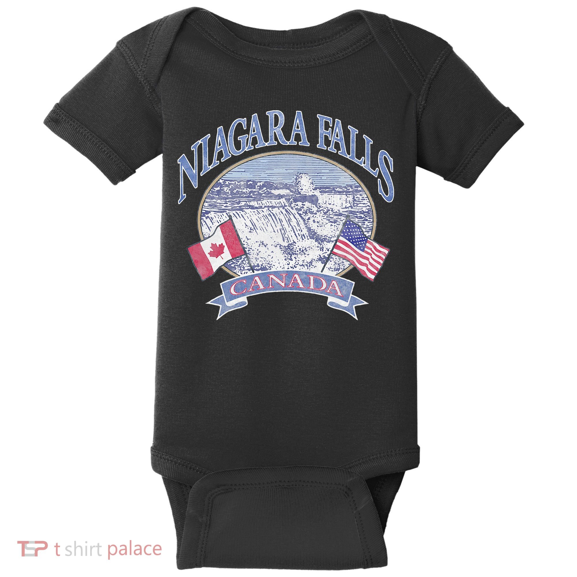 Americana Niagara Falls Scene Canada America Flags Baby Bodysuit