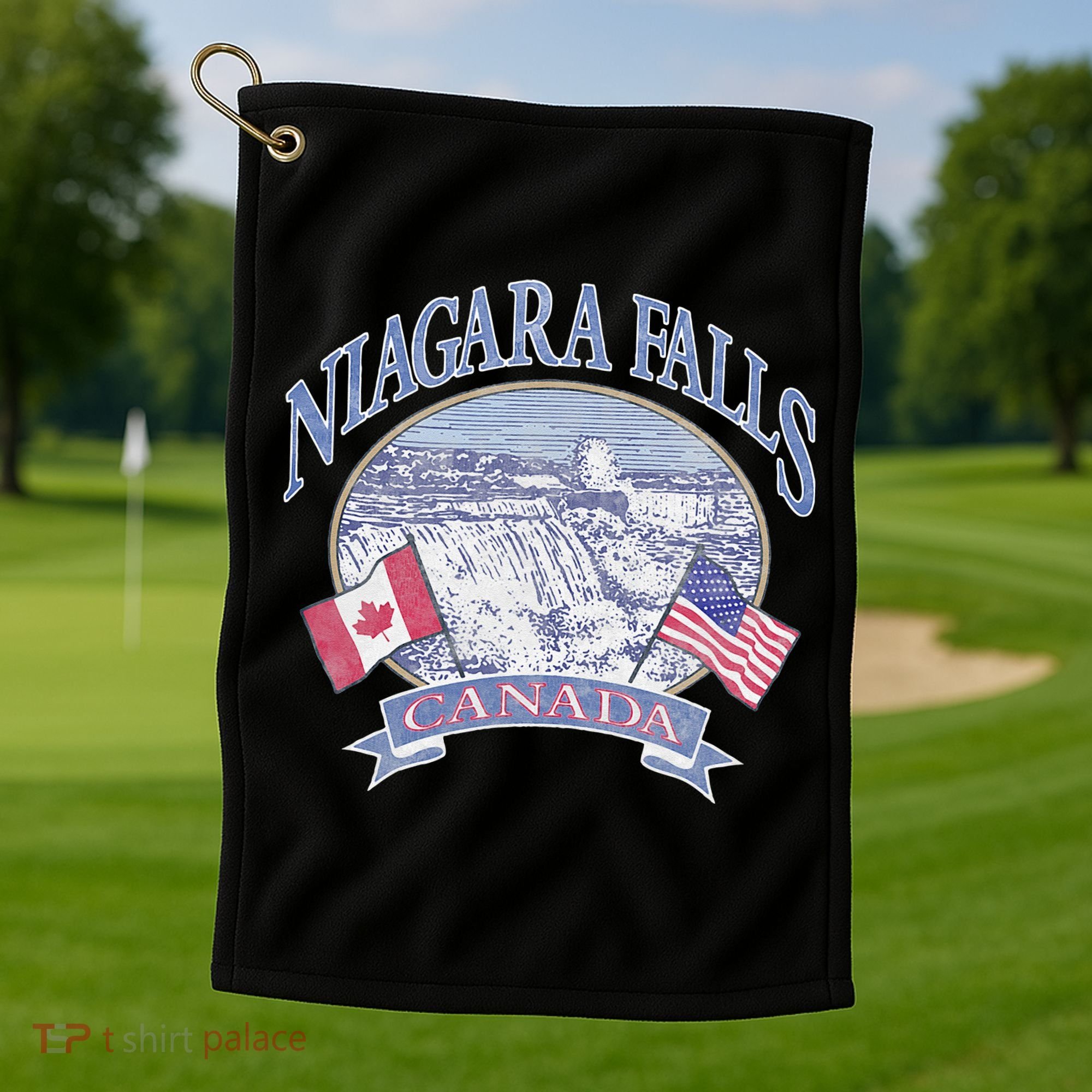 Americana Niagara Falls Scene Canada America Flags Golf Towel