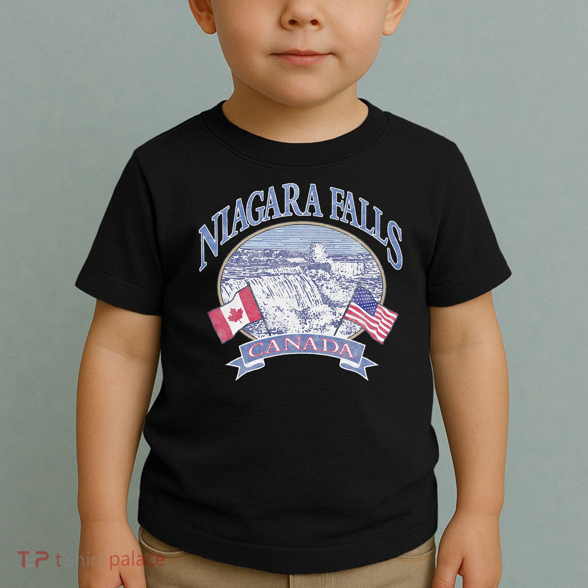 Americana Niagara Falls Scene Canada America Flags Toddler T-Shirt