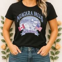 Americana Niagara Falls Scene Canada America Flags Women's T-Shirt thumb 2